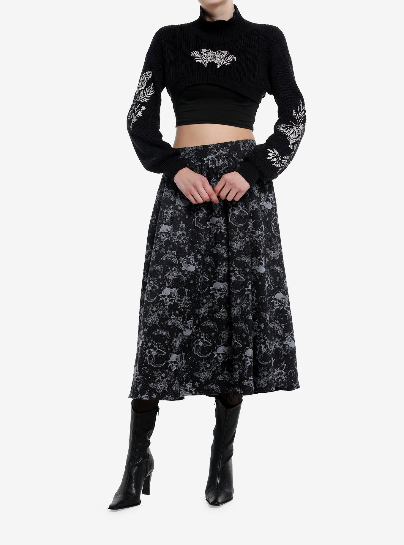 Cosmic Aura Death's-Head Moth Embroidered Mock Neck Bolero Girls Crop Shrug, , hi-res