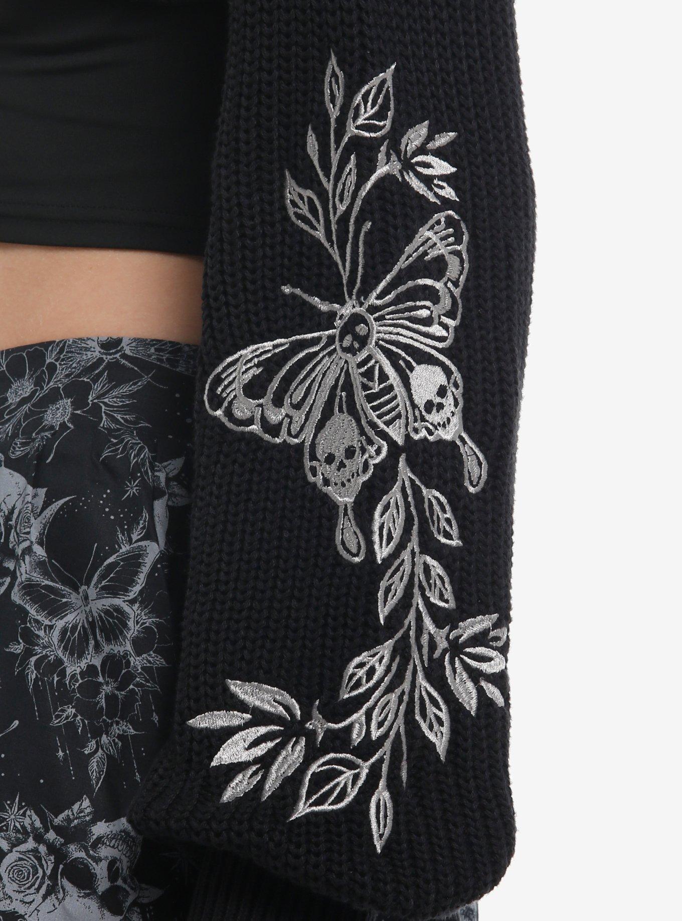 Cosmic Aura Death's-Head Moth Embroidered Mock Neck Bolero Girls Crop Shrug, , alternate