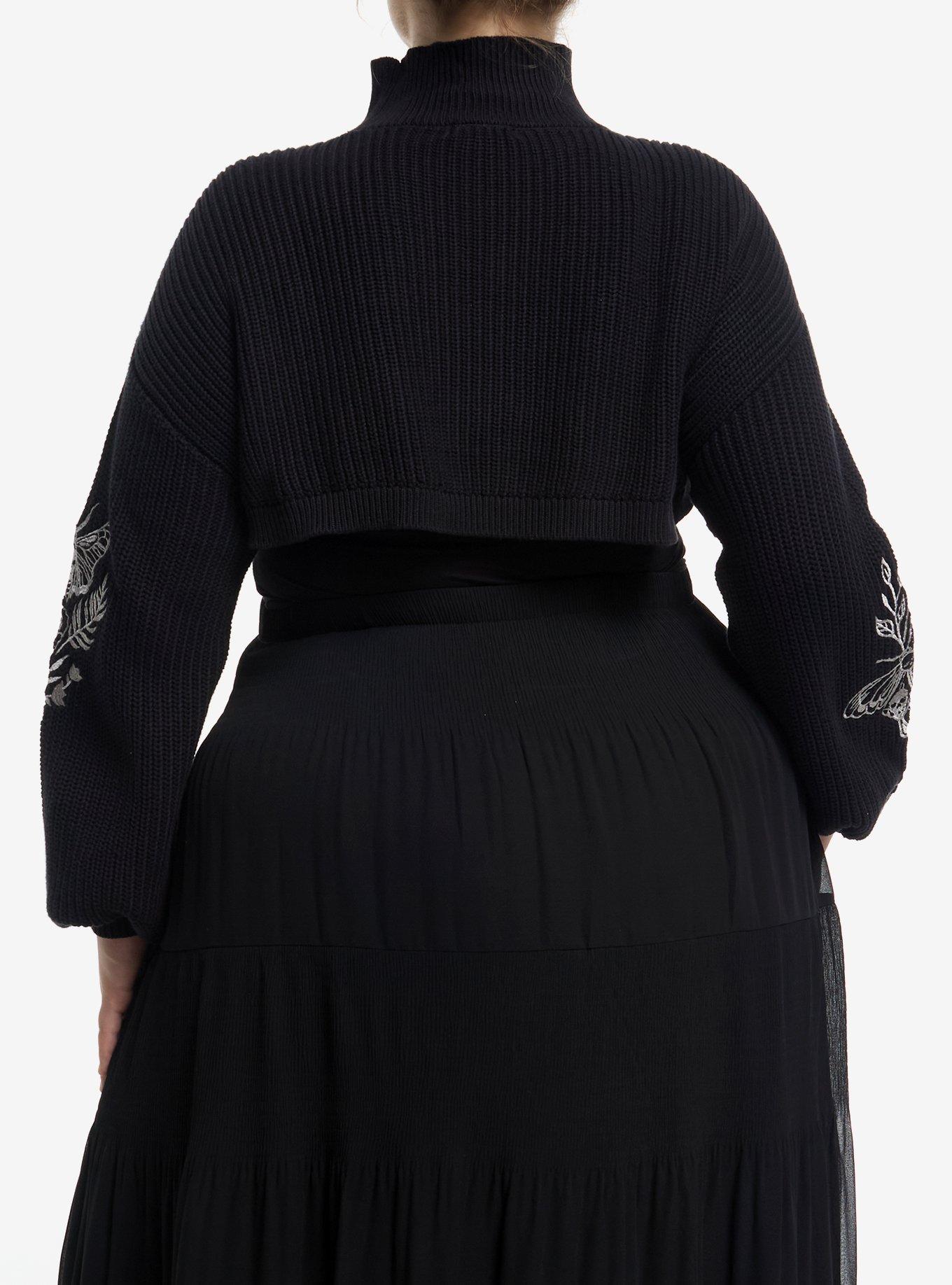 Cosmic Aura Death's-Head Moth Embroidered Mock Neck Bolero Girls Crop Shrug Plus Size, , alternate