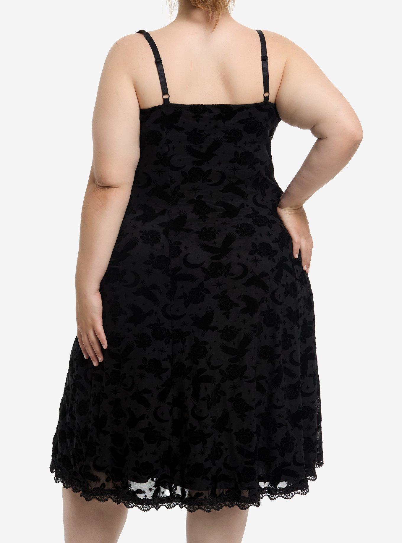 Cosmic Aura Dark Celestial Flocked Cami Dress Plus Size, , hi-res