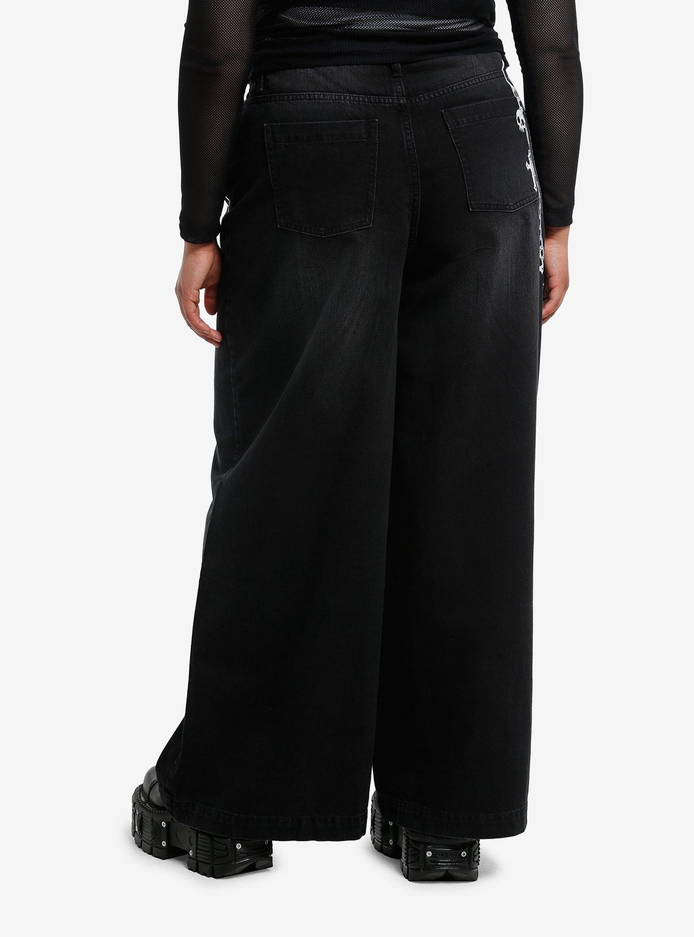 Skeleton Hands Black Wide Leg Jeans Plus Size, , hi-res
