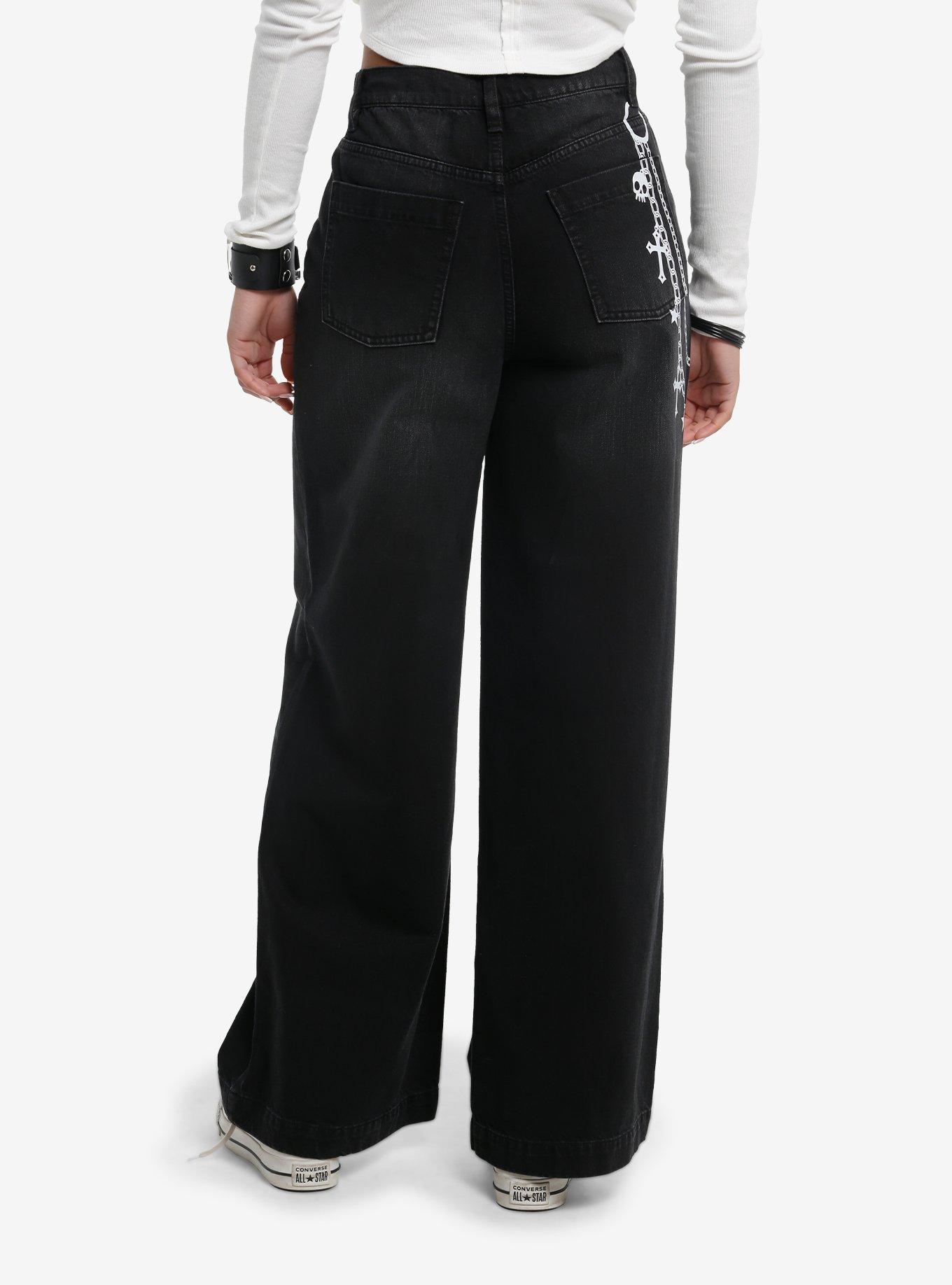 Skeleton Hands Black Wide Leg Jeans, , hi-res