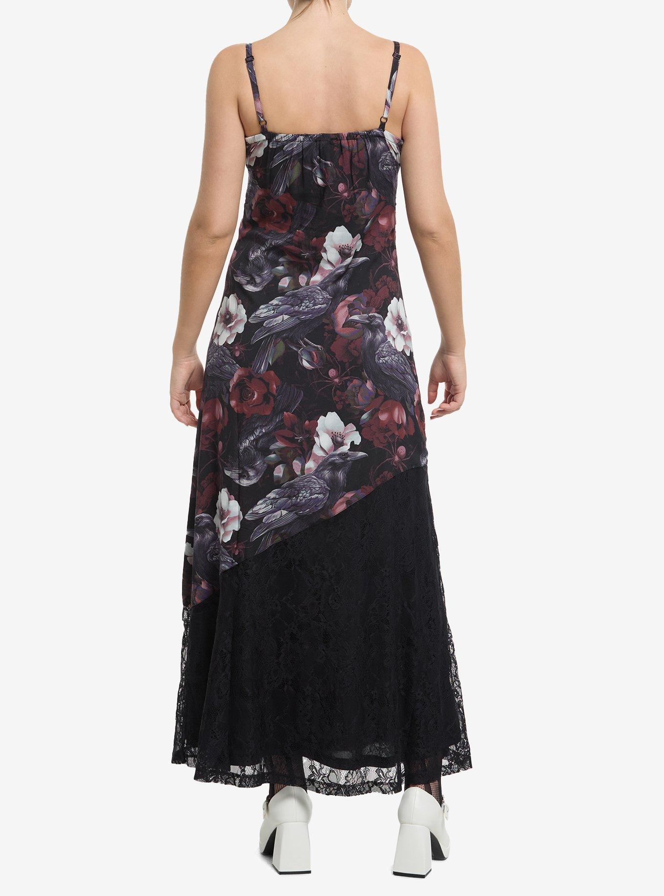 Cosmic Aura Crows & Flowers Lace Panel Maxi Dress, , hi-res