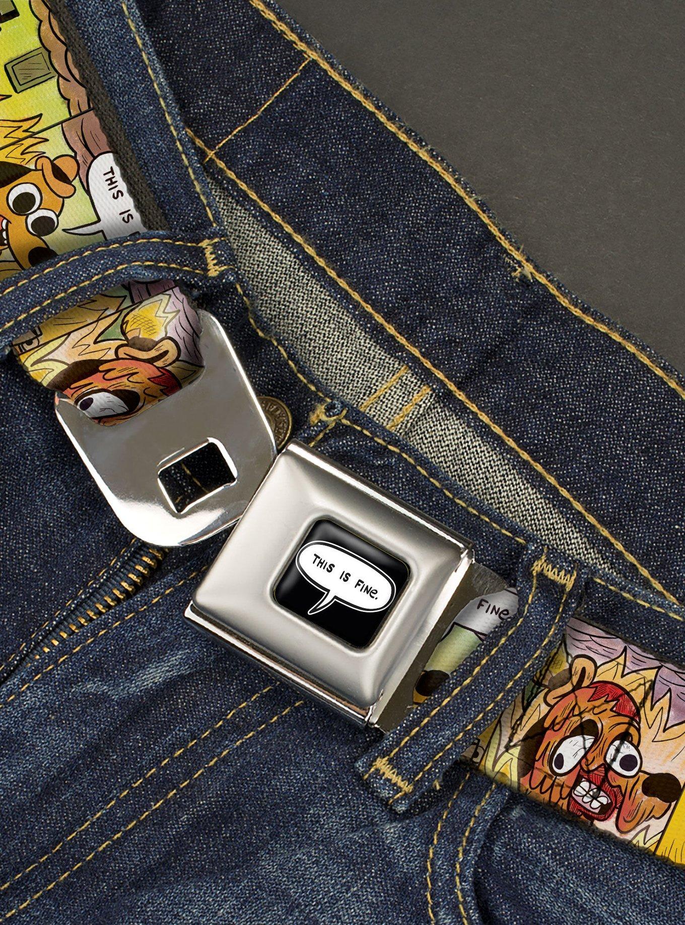 This Is Fine Question Hound Cafe Fire Comic Strip Seatbelt Buckle Belt, , hi-res