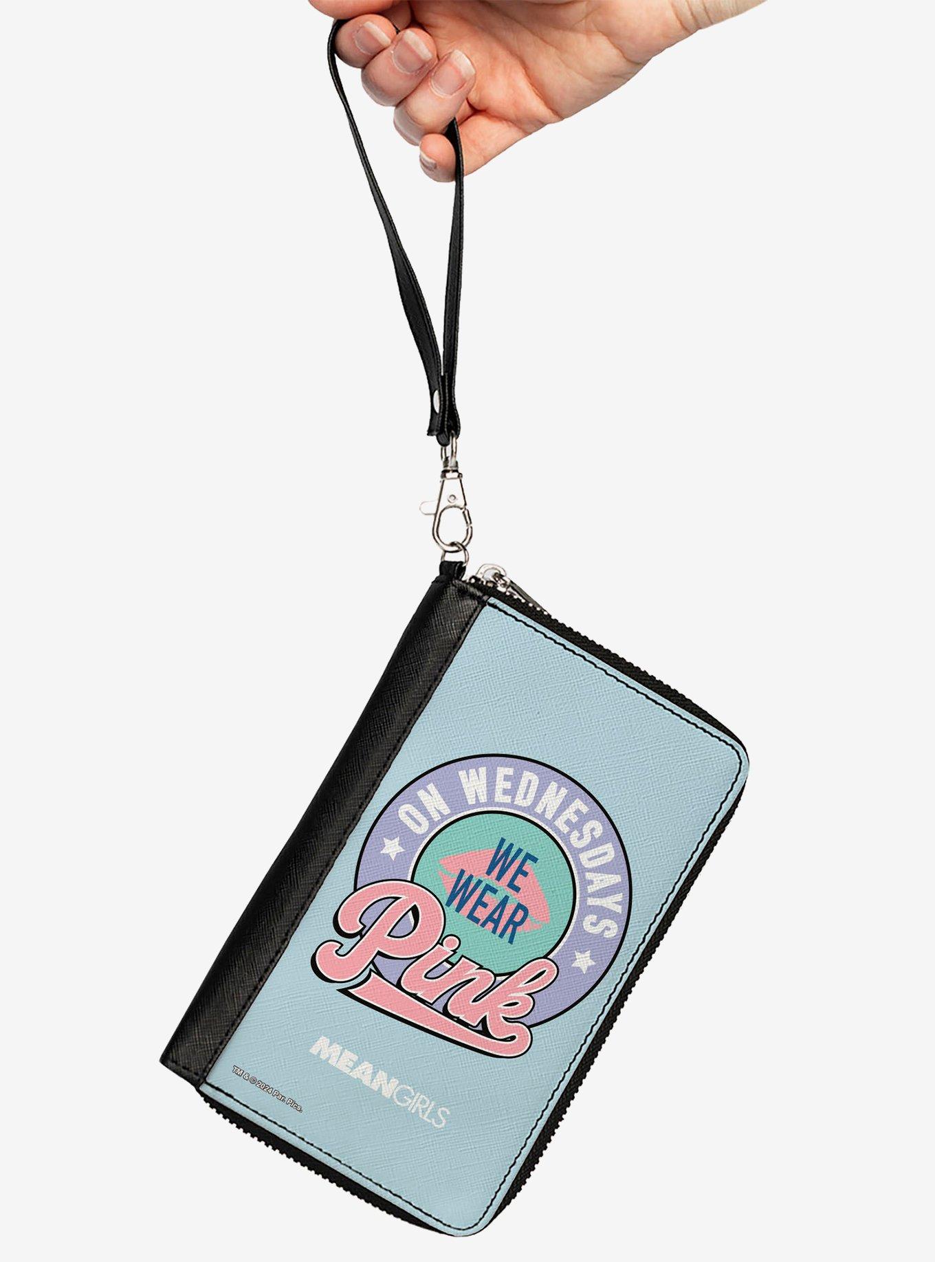 Mean Girls On Wednesdays We Wear Pink Icon Zip Around Wallet, , hi-res
