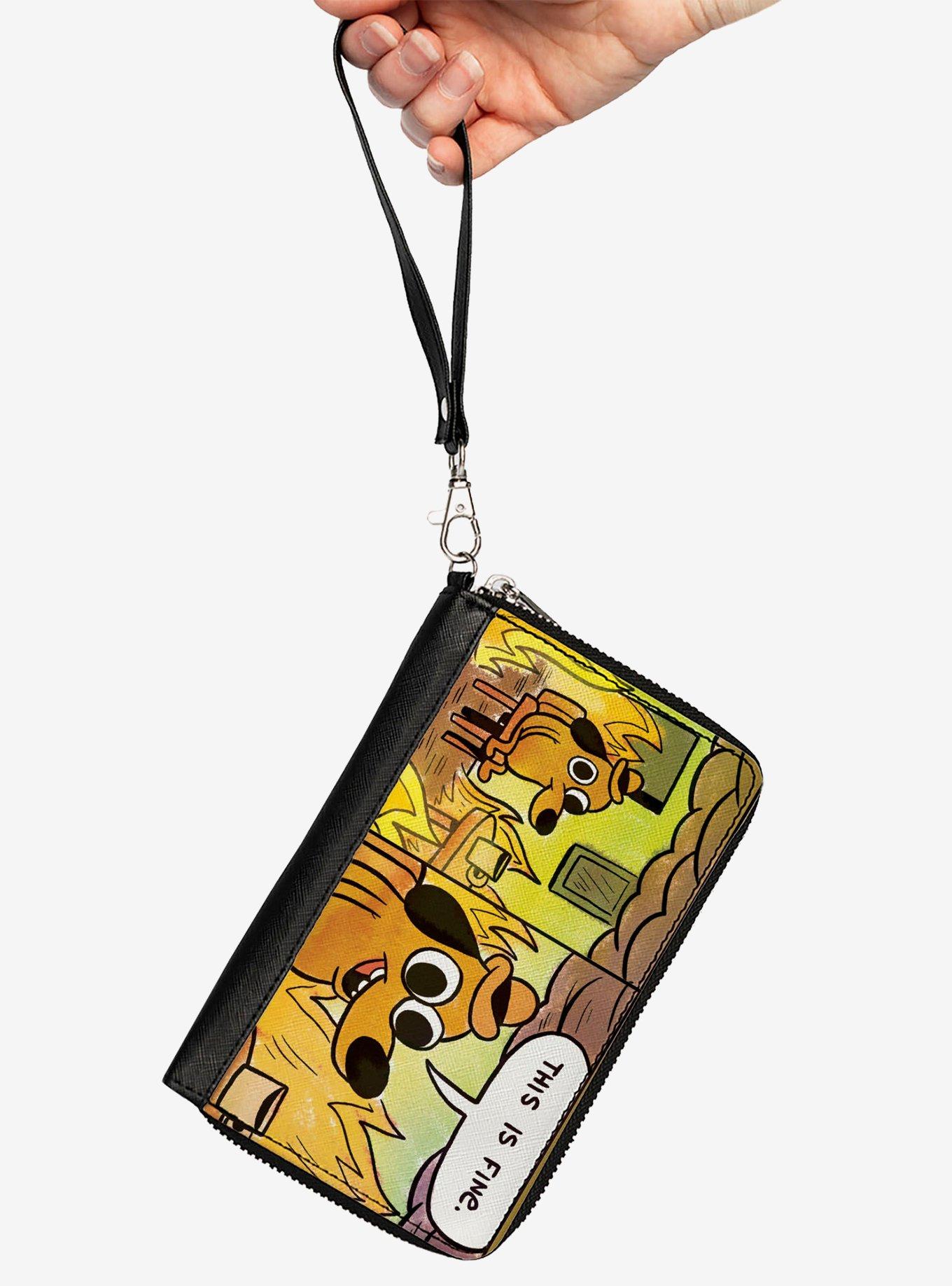 This Is Fine Question Hound Cafe Fire Comic Strip Zip Around Wallet, , hi-res