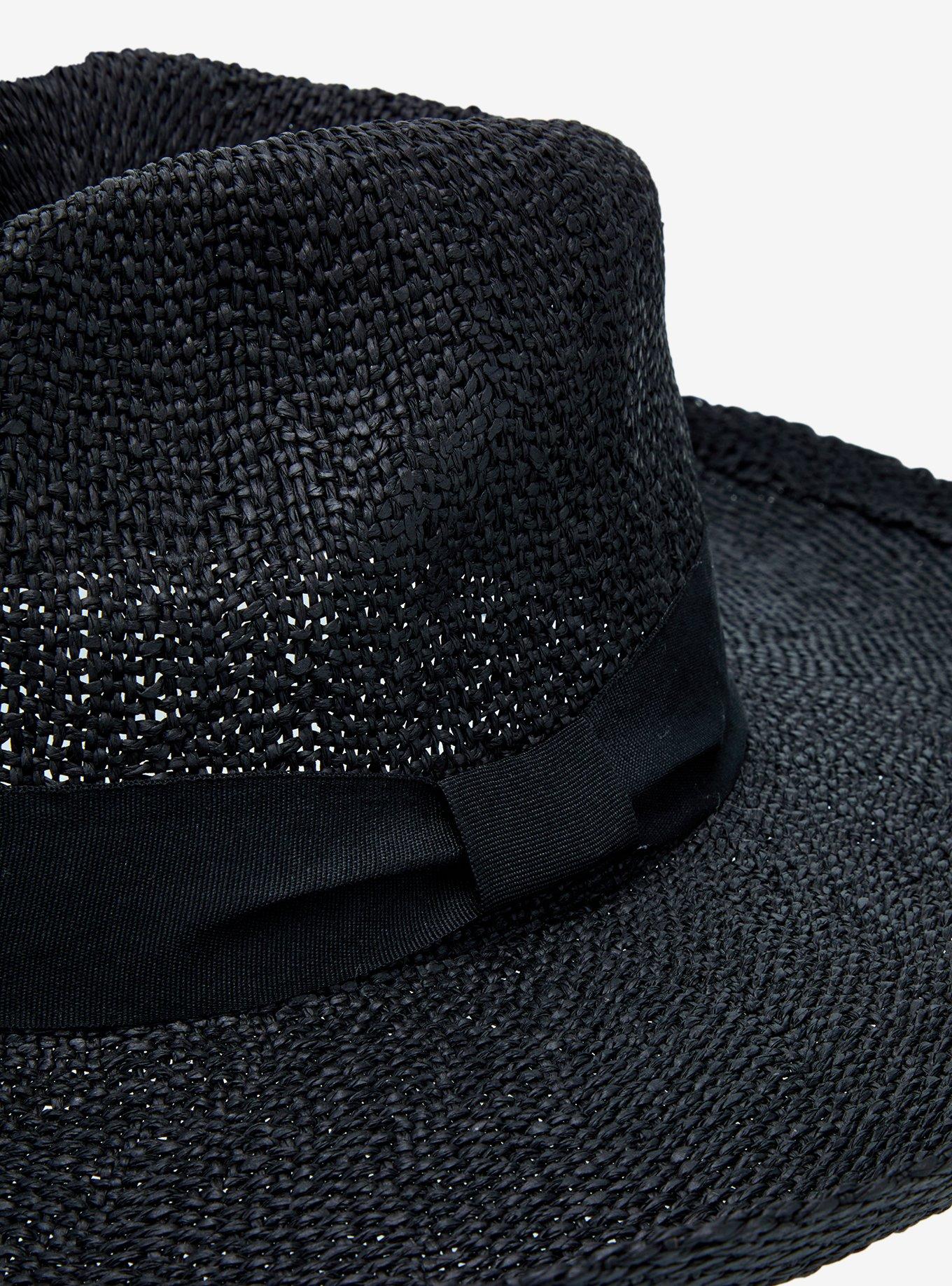 Black Grommet Whipstitch Wide Brim Hat, , alternate