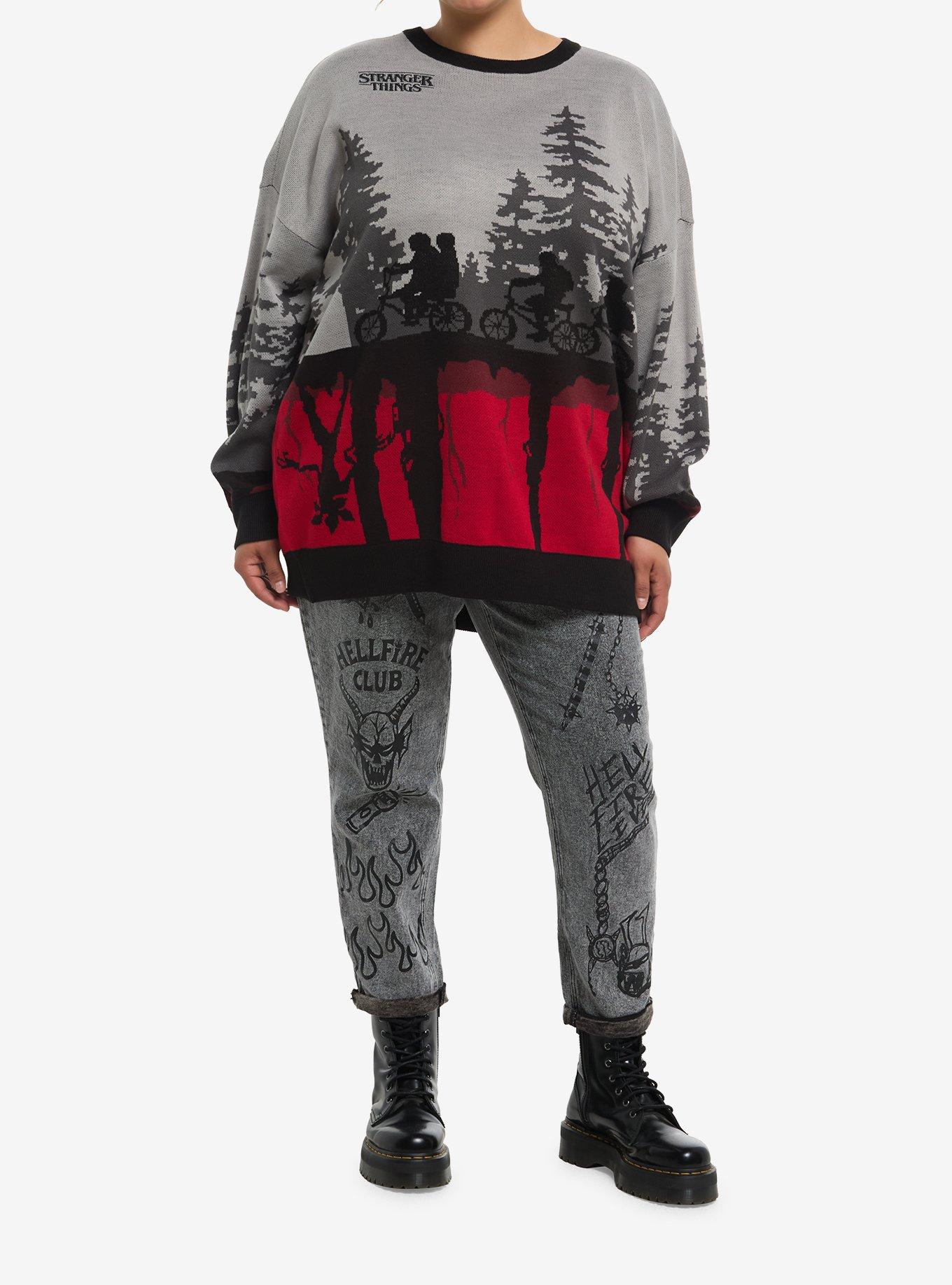 Stranger Things Hawkins & Upside Down Intarsia Sweater Plus Size, , hi-res