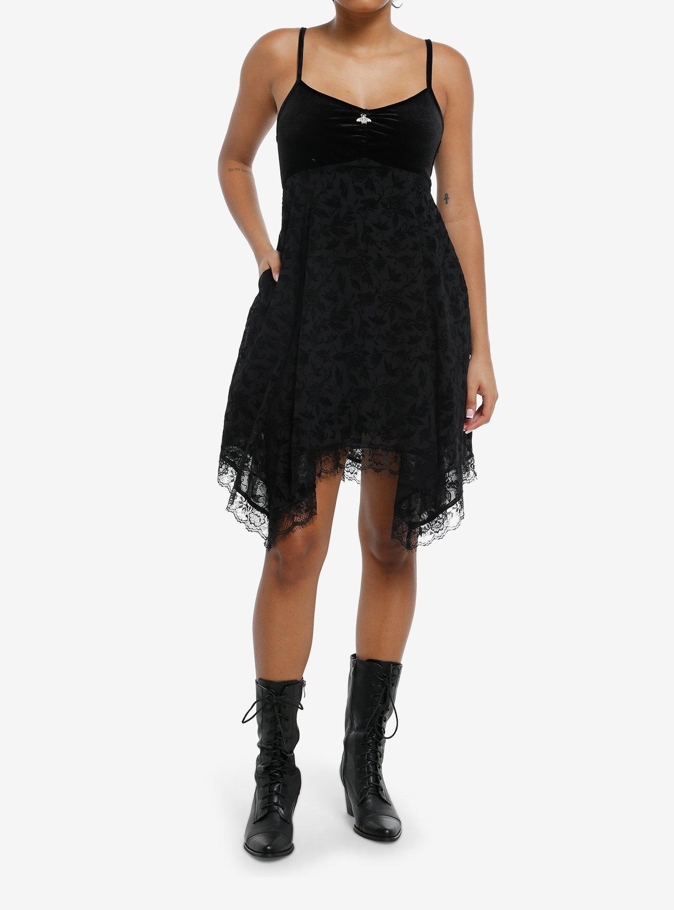 Cosmic Aura Floral Flocked Lace Hanky Hem Cami Dress, , hi-res