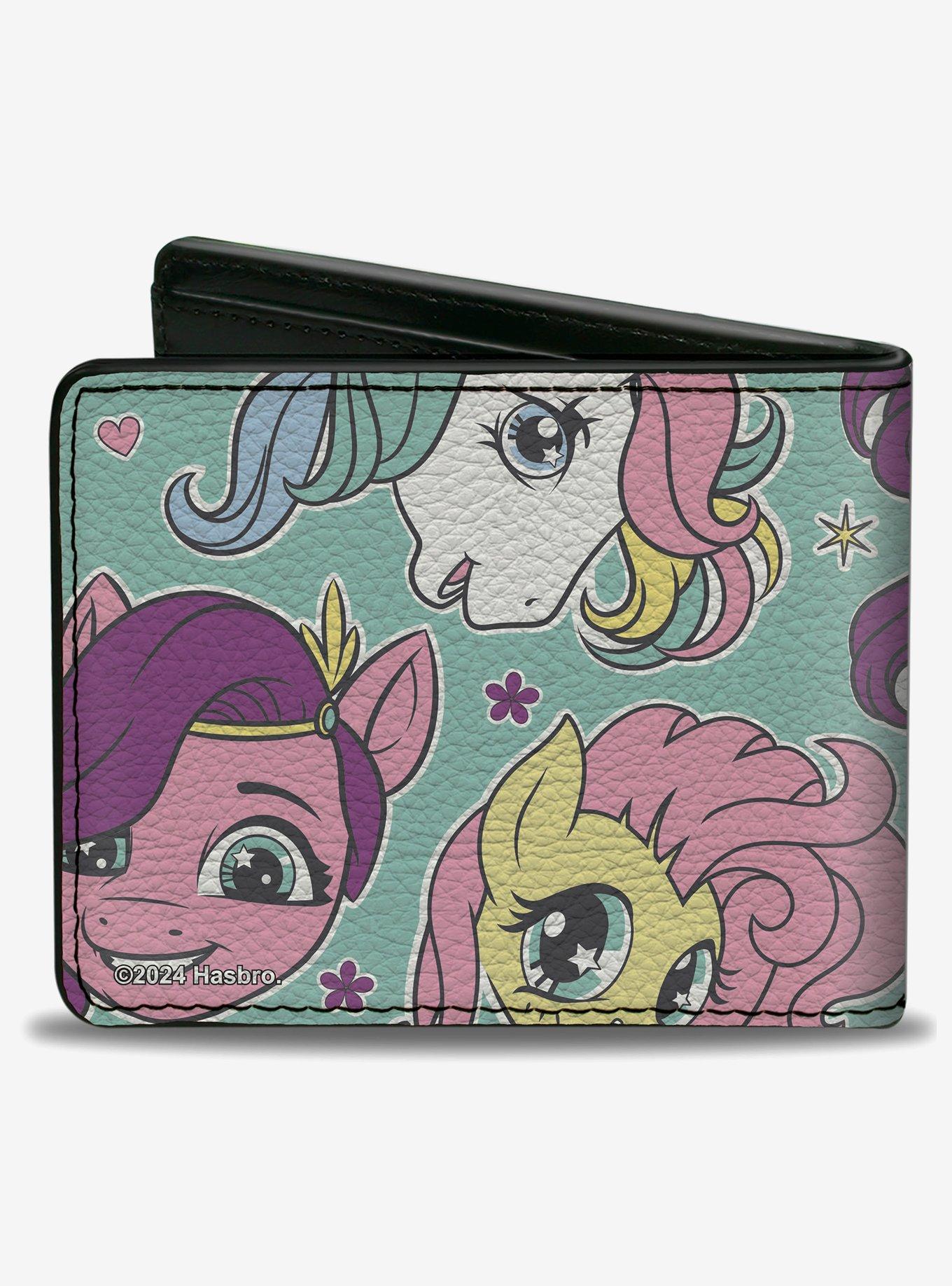 My Little Pony Faces Close Up and Cutie Marks Scattered Teal Bifold Wallet, , hi-res