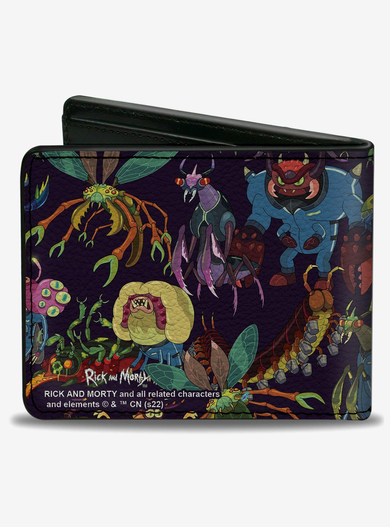 Rick and Morty Creatures Collage Purple Bifold Wallet, , hi-res