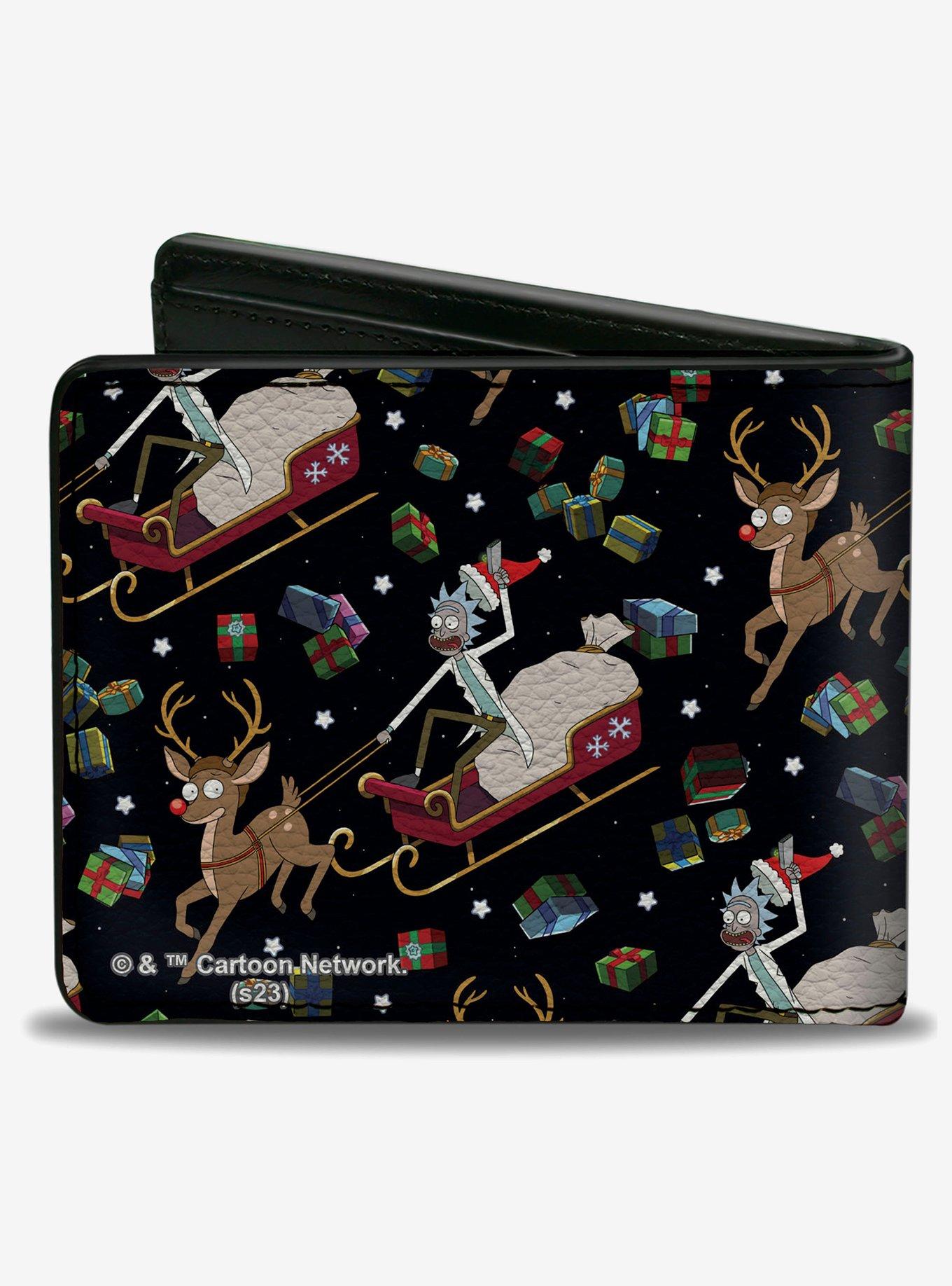Rick and Morty Holiday Santa Rick Reindeer Sled Pose Collage Bifold Wallet, , hi-res