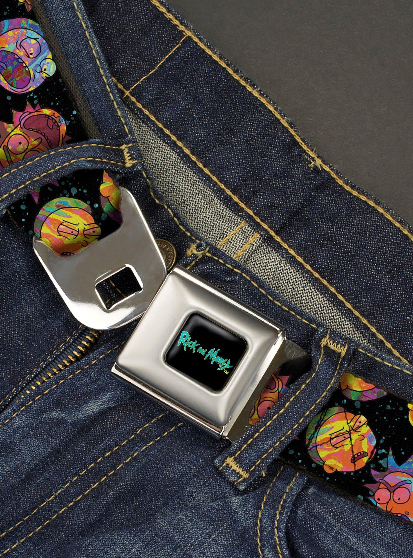 Rick and Morty Vaporwave Expressions Scattered Seatbelt Buckle Belt, , hi-res