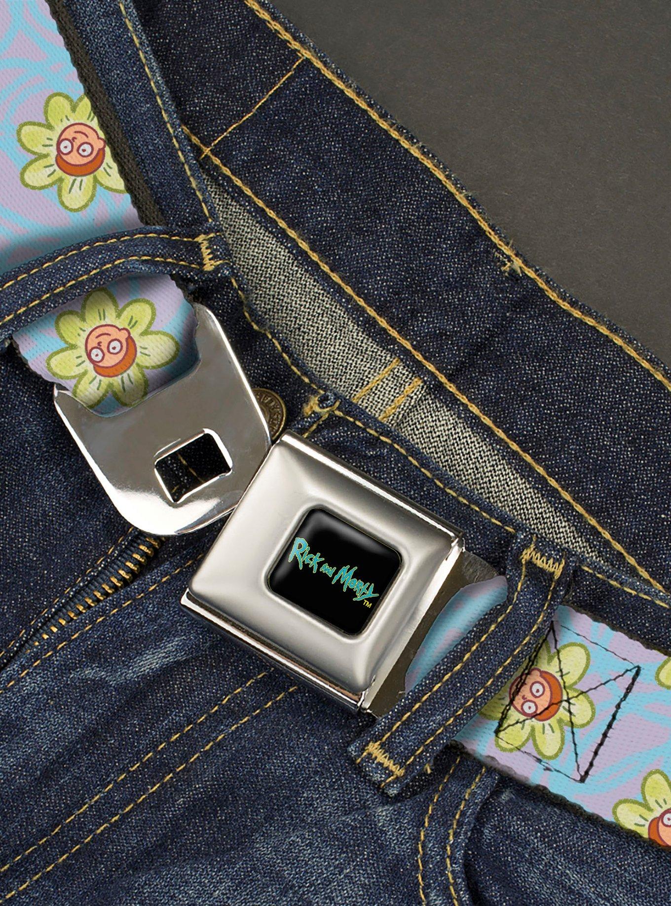 Rick and Morty Face Flowers Scattered Doodle Seatbelt Buckle Belt, , hi-res