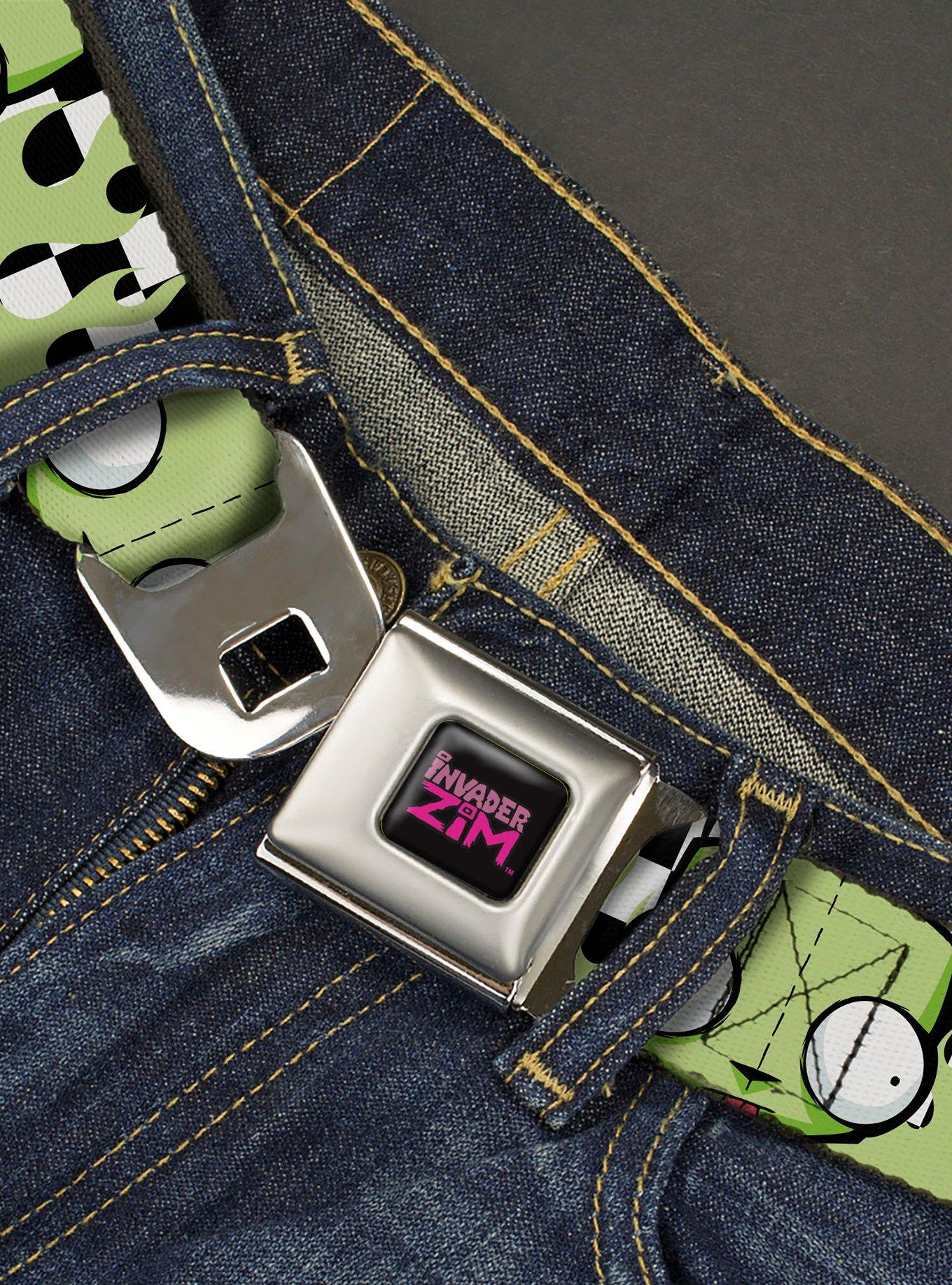 Invader Zim GIR Face and Checker Flames Seatbelt Buckle Belt, , hi-res