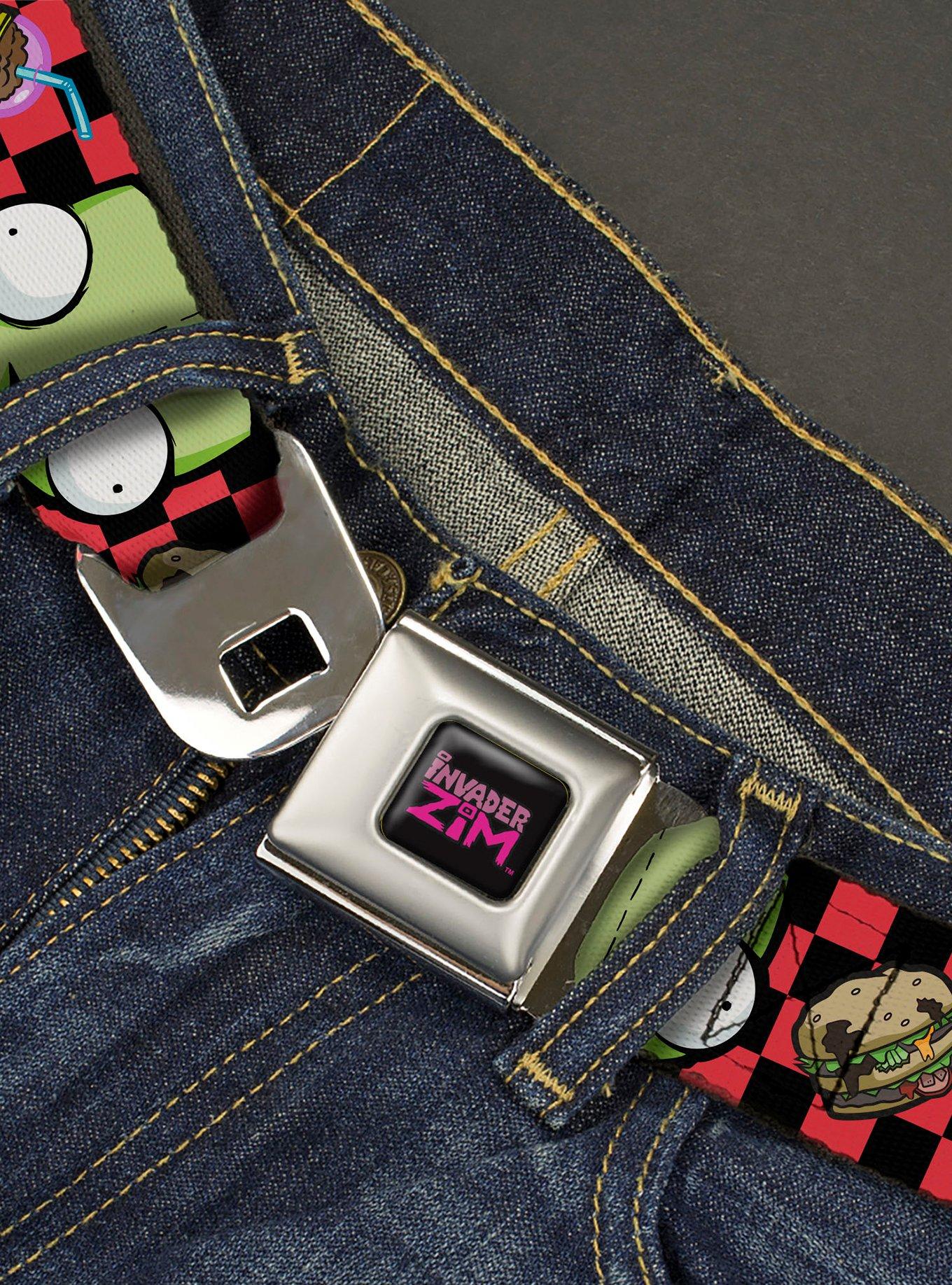 Invader Zim GIR Face and Food Icons Checker Seatbelt Buckle Belt, , hi-res