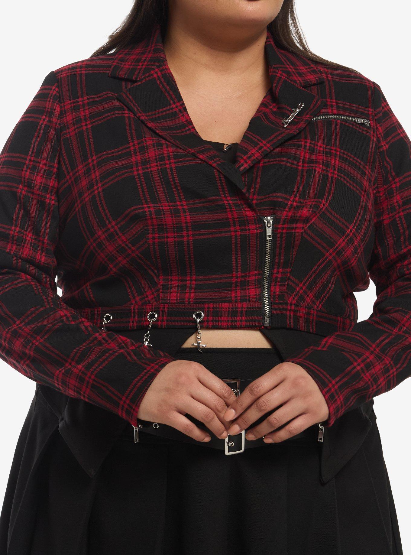Nana Charms Plaid Girls Crop Blazer Plus Size, , hi-res