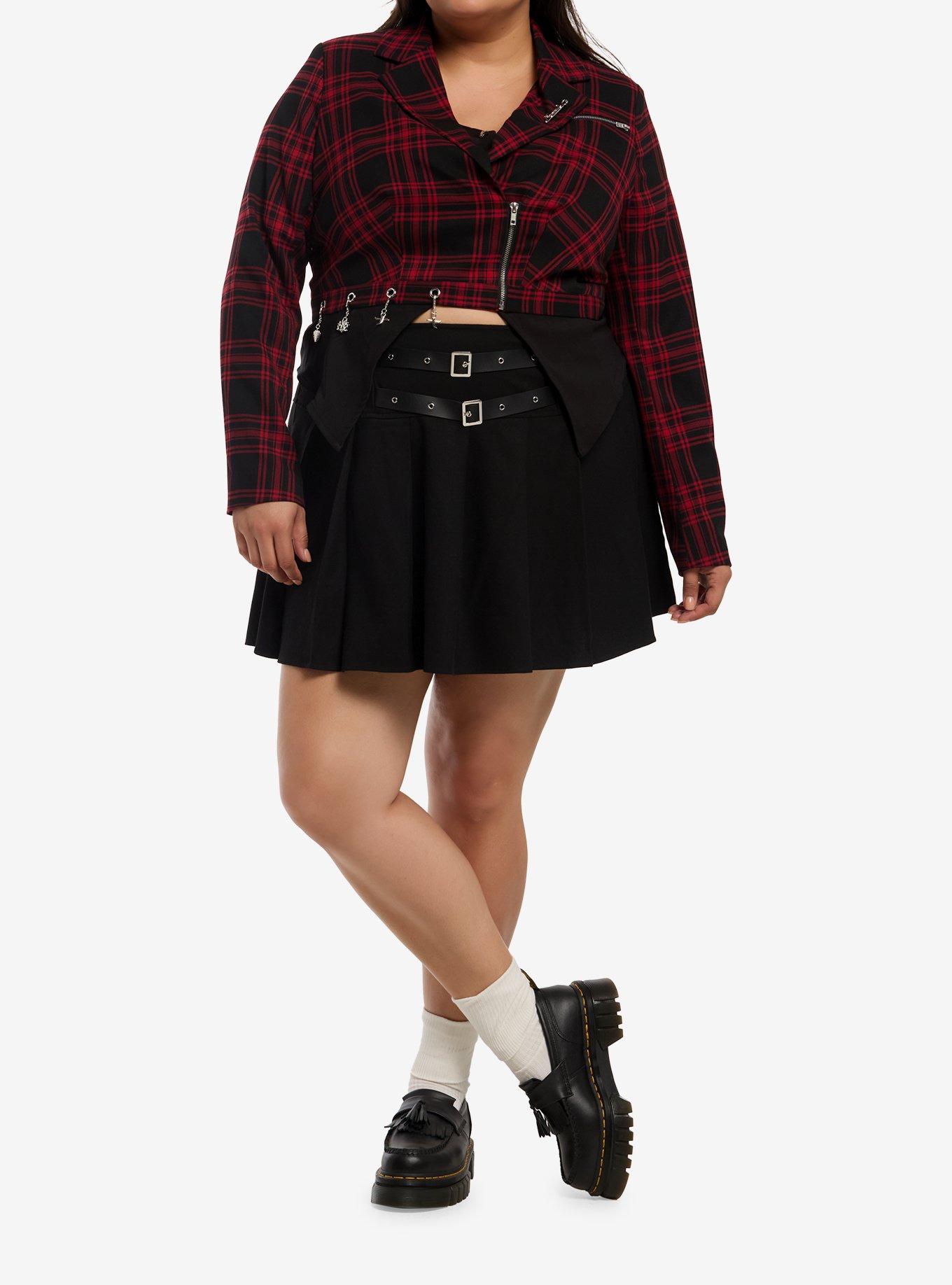 Nana Charms Plaid Girls Crop Blazer Plus Size, PLAID, alternate
