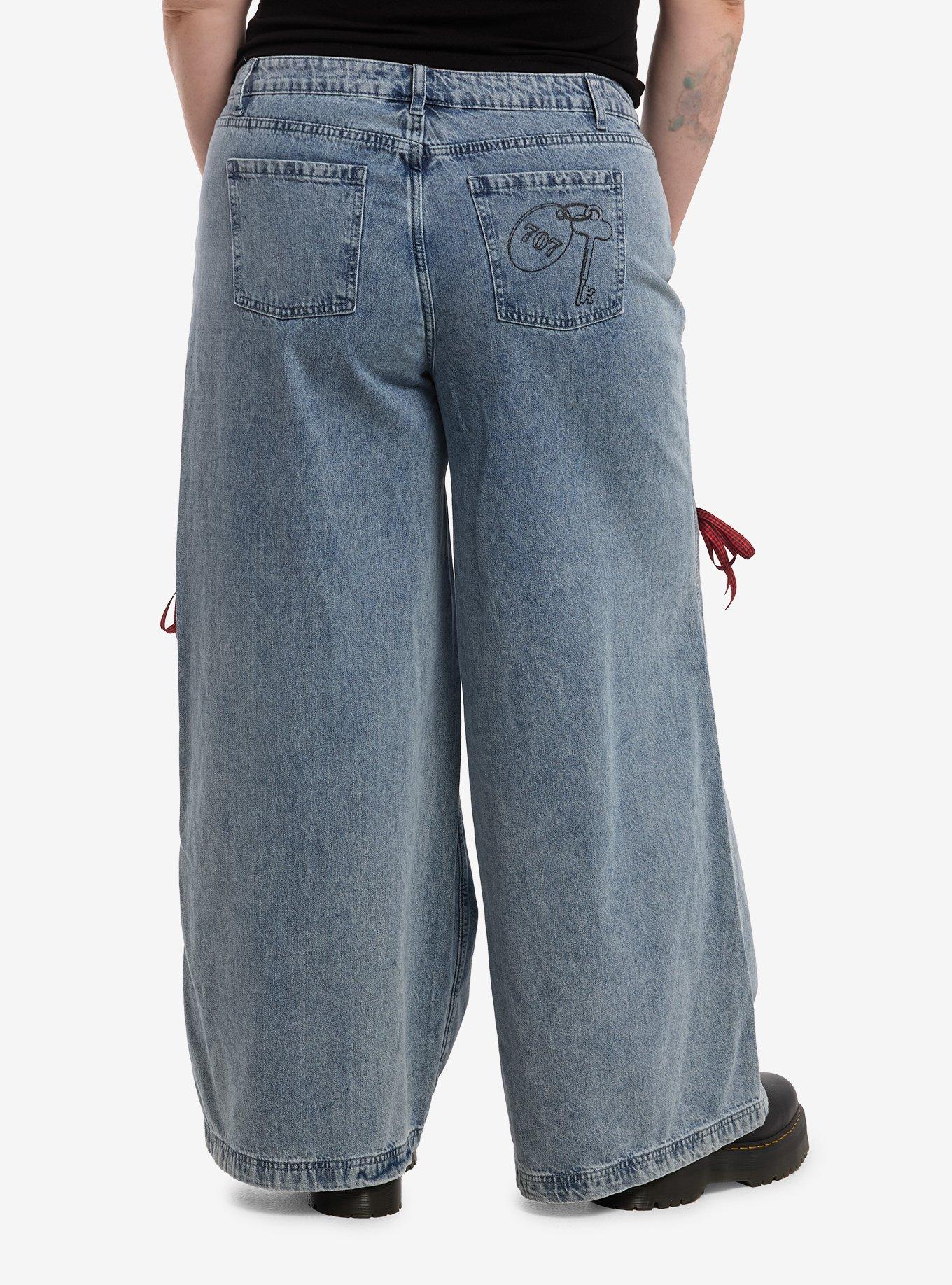 Nana Outline Art Plaid Lace-Up Jeans Plus Size, , hi-res