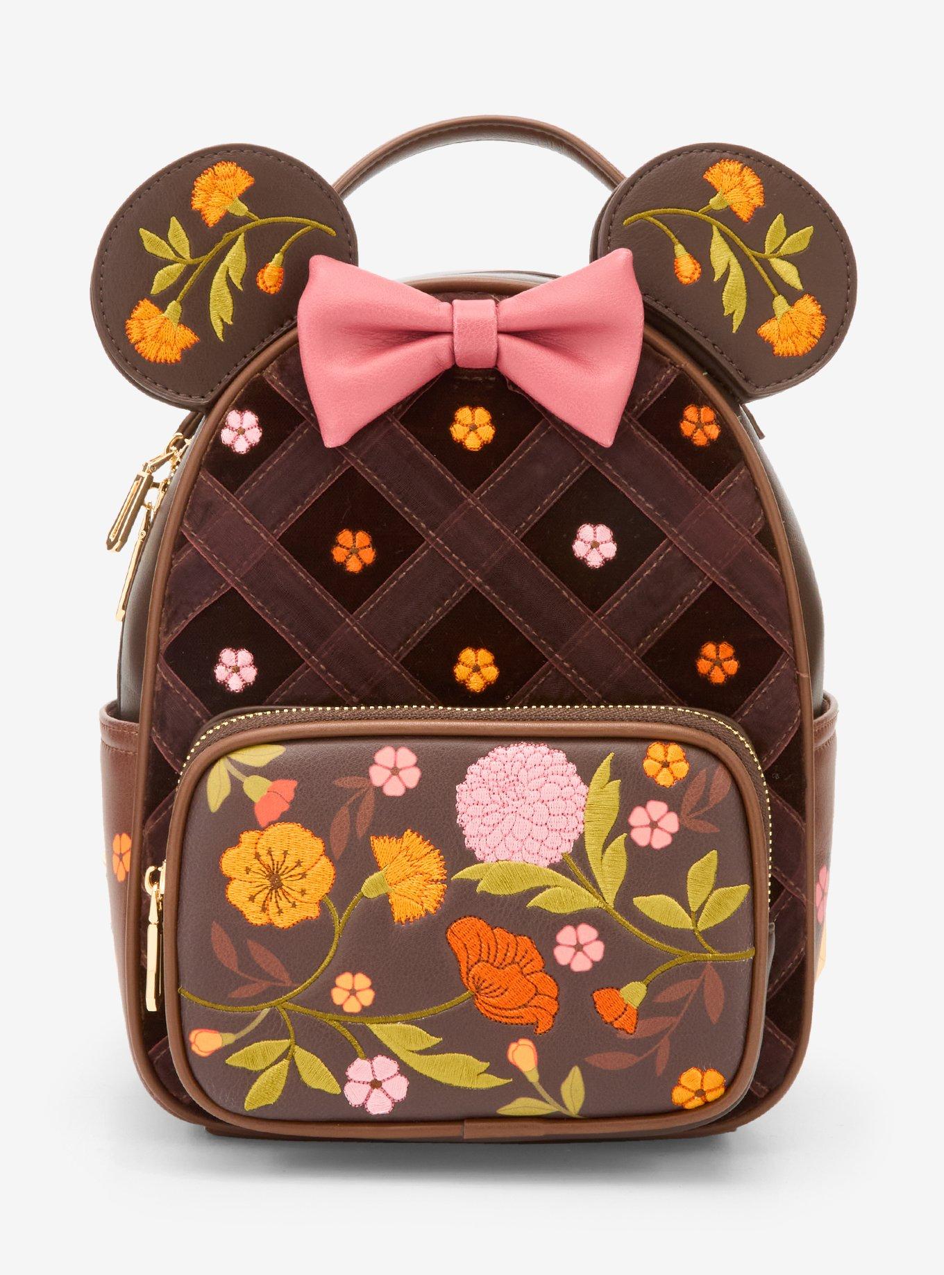 Disney Minnie Mouse Velvet Floral Interchangeable Ears Mini Backpack - BoxLunch Exclusive, , hi-res
