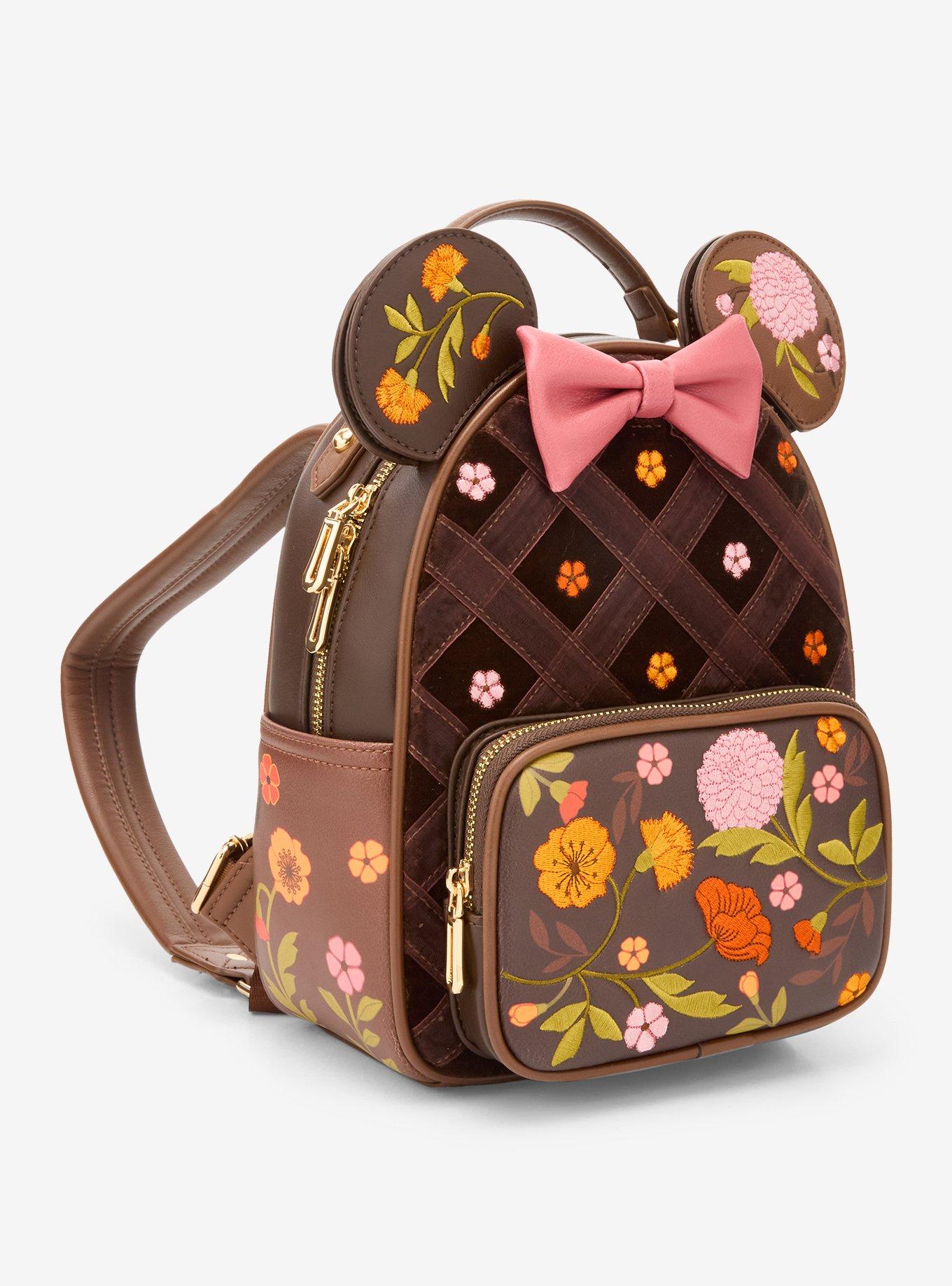 Disney Minnie Mouse Velvet Floral Interchangeable Ears Mini Backpack - BoxLunch Exclusive, , alternate