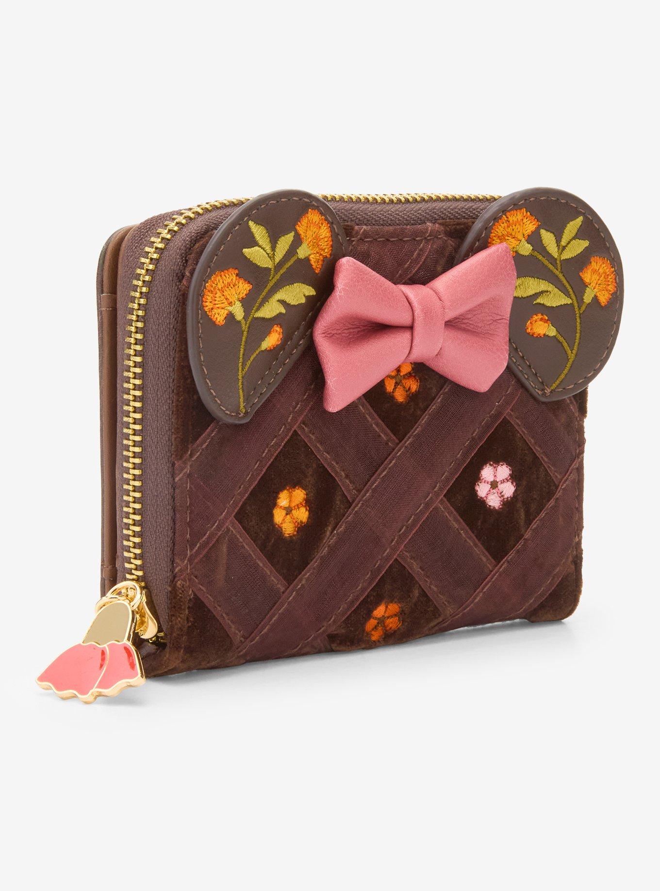 Disney Minnie Mouse Velvet Floral Ears Small Zip Wallet - BoxLunch Exclusive, , hi-res