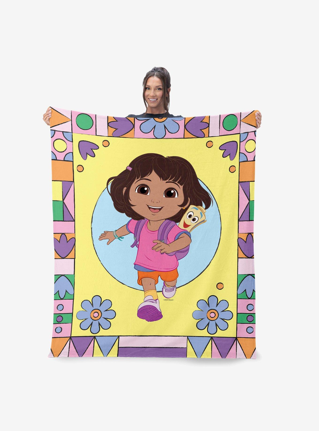 Dora The Explorer Running Dora Silk Touch Sherpa Throw Blanket, , hi-res