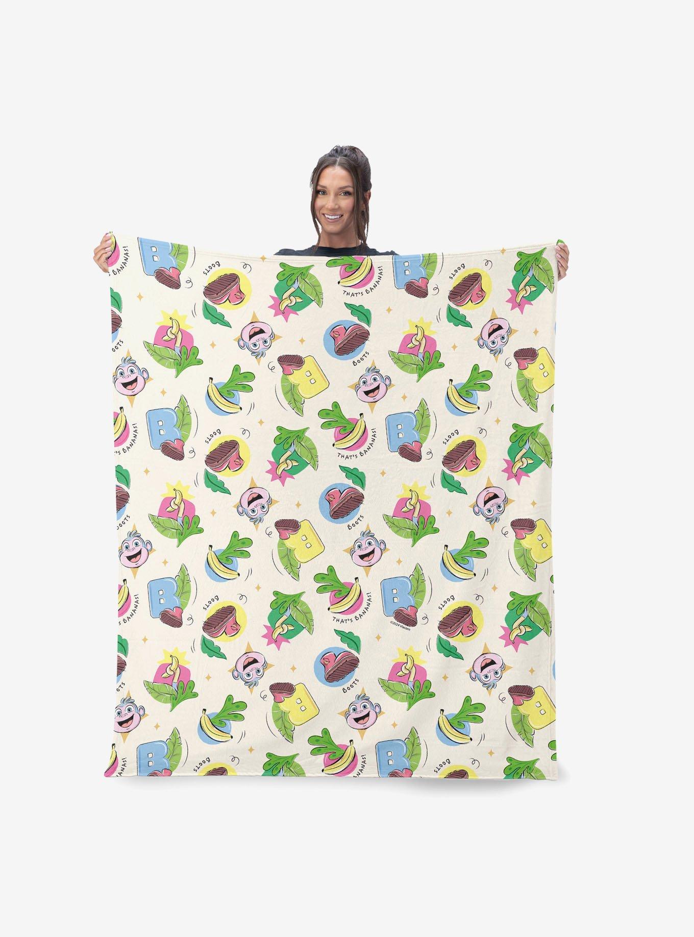 Dora The Explorer Boots Pattern Silk Touch Sherpa Throw Blanket, , hi-res