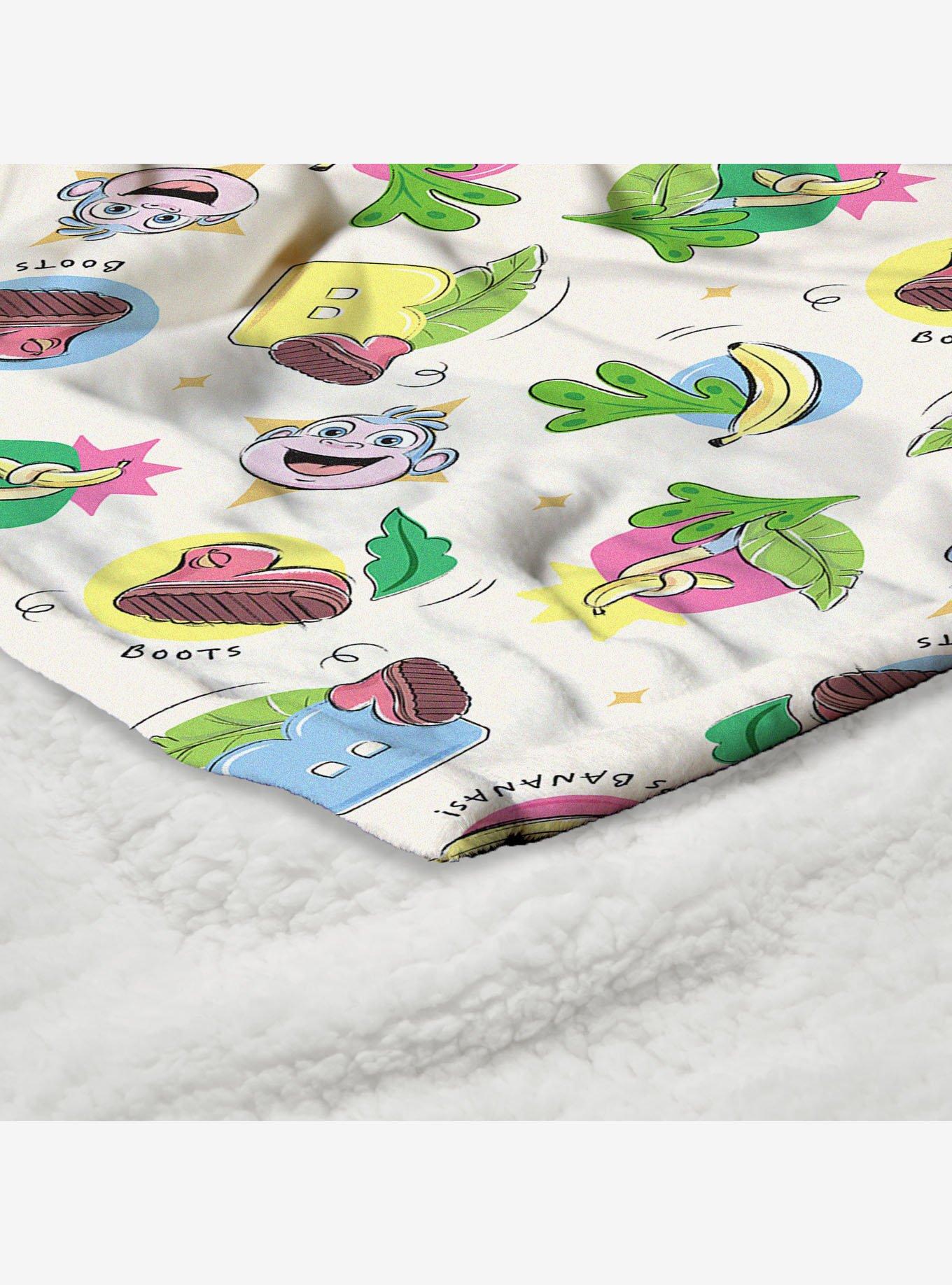 Dora The Explorer Boots Pattern Silk Touch Sherpa Throw Blanket, , alternate