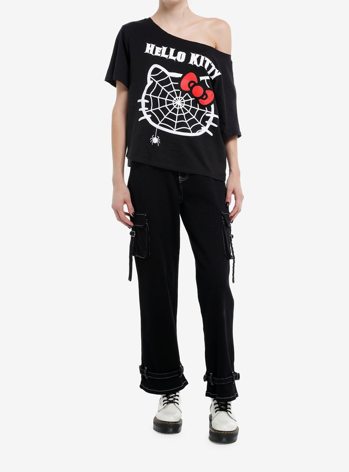 Hello Kitty Spiderweb Off-Shoulder Girls T-Shirt, , hi-res