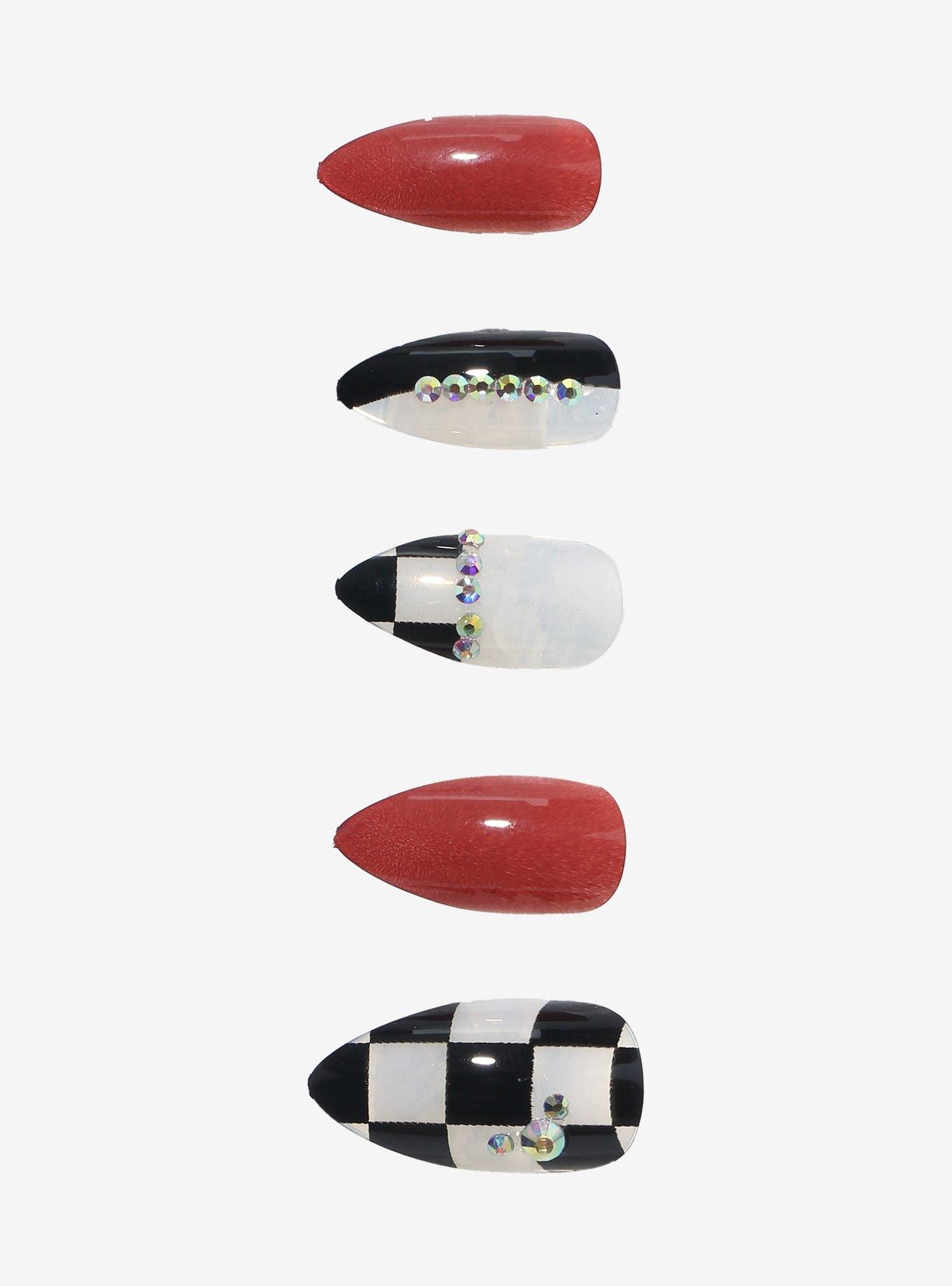 Moodpop Red & Black Checkered Press-On Nails, , hi-res