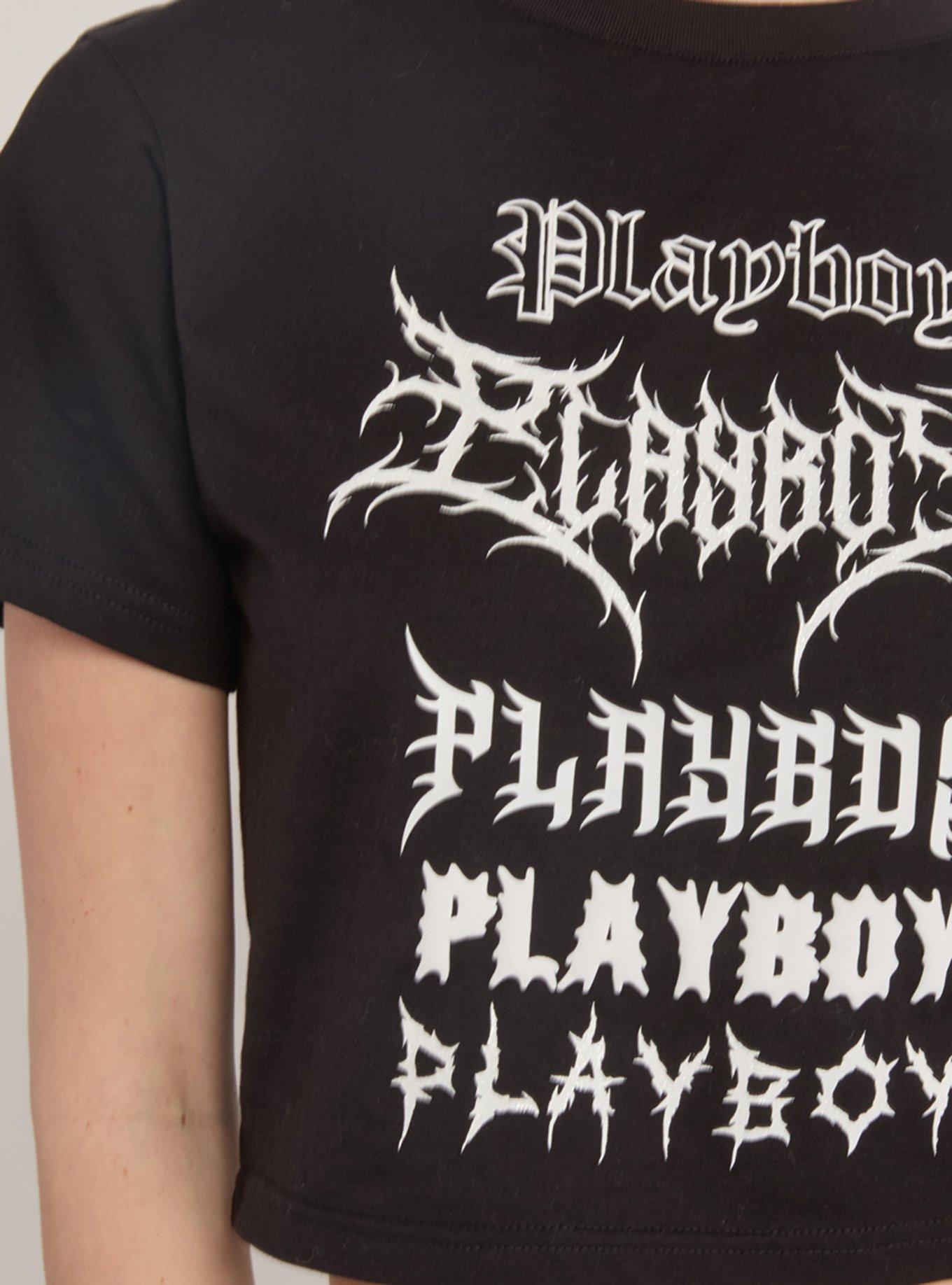 Playboy Black Graffiti Font Cropped Tee, BLACK, alternate
