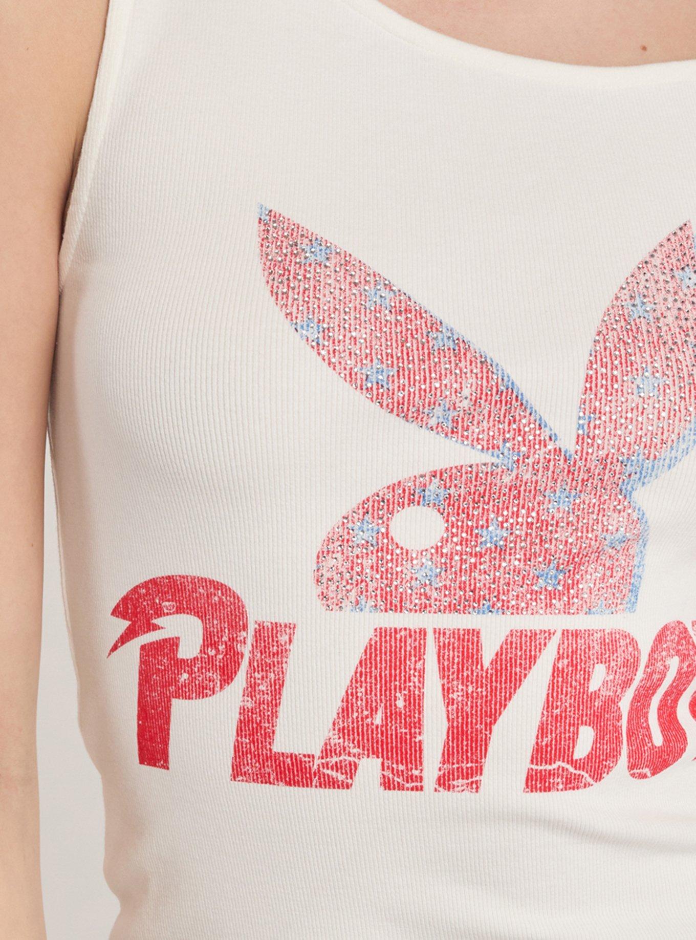 Playboy White Knit Red Bunny Twist Tank Top, IVORY, alternate