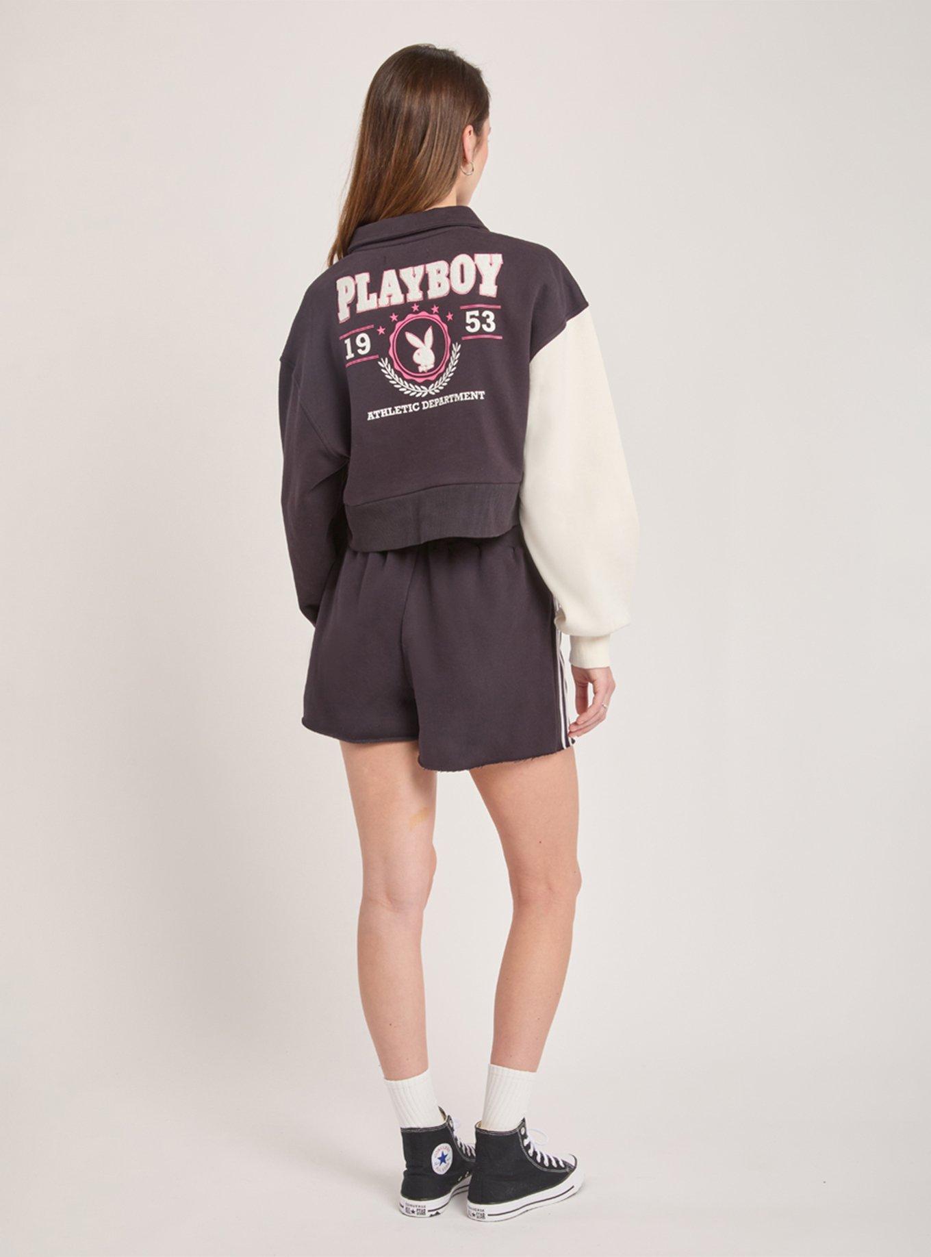 Playboy Black & White Colorblocked Varsity Sweatshirt, BLACK  WHITE, alternate