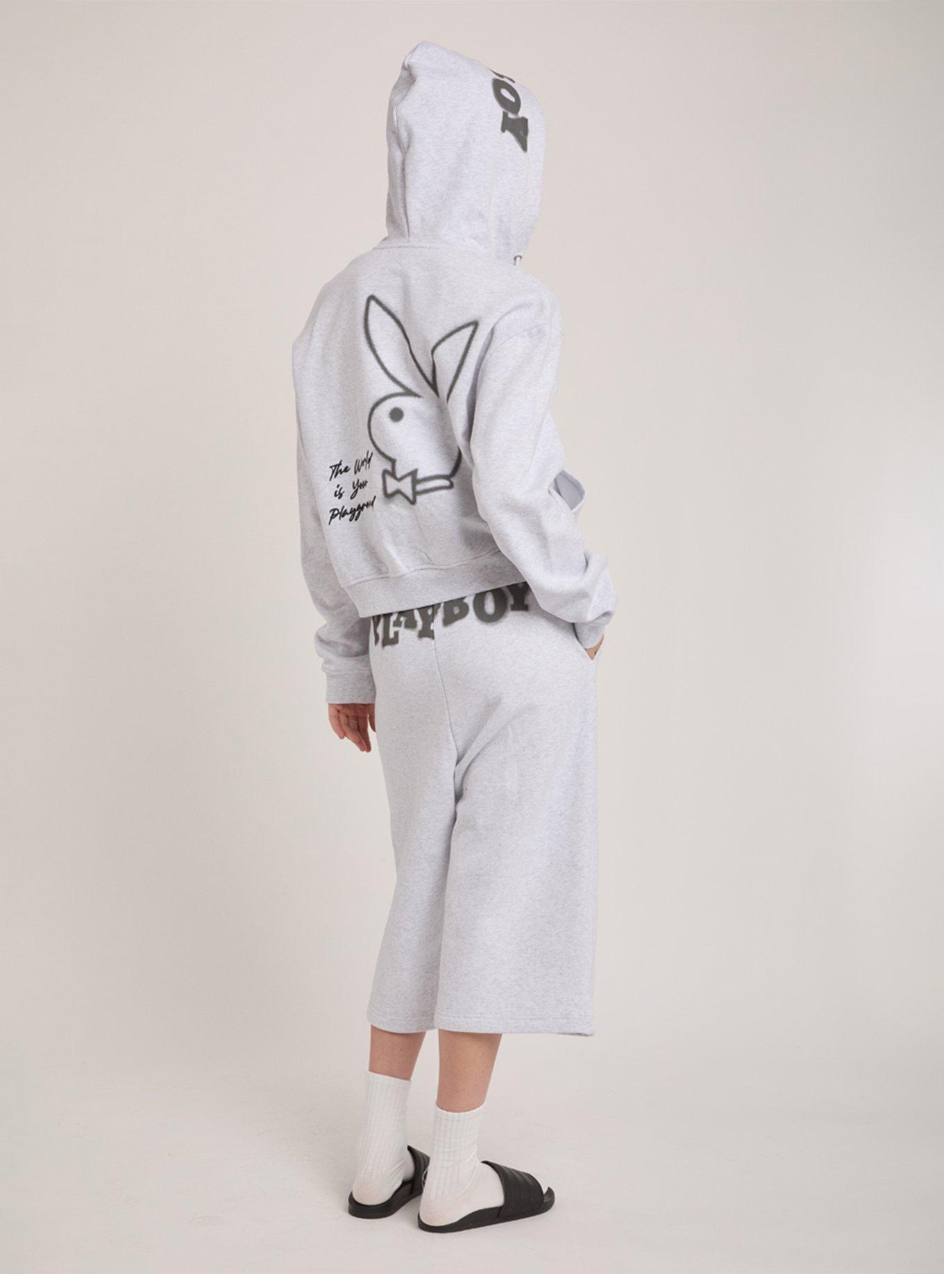 Playboy Grey Graffiti Print Zip-Up Hoodie, GREY, alternate