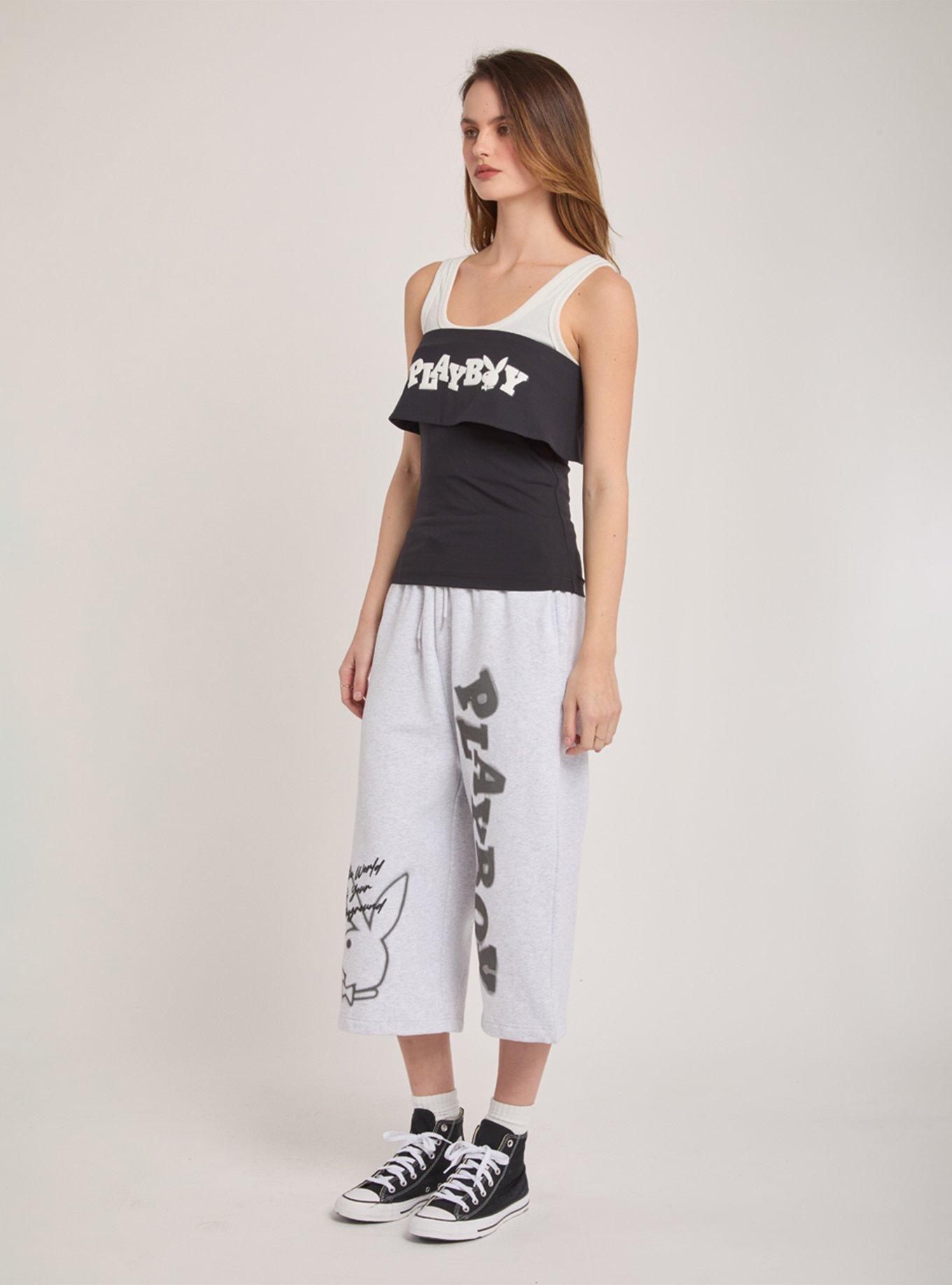 Playboy Grey Graffiti Print Jort, , hi-res