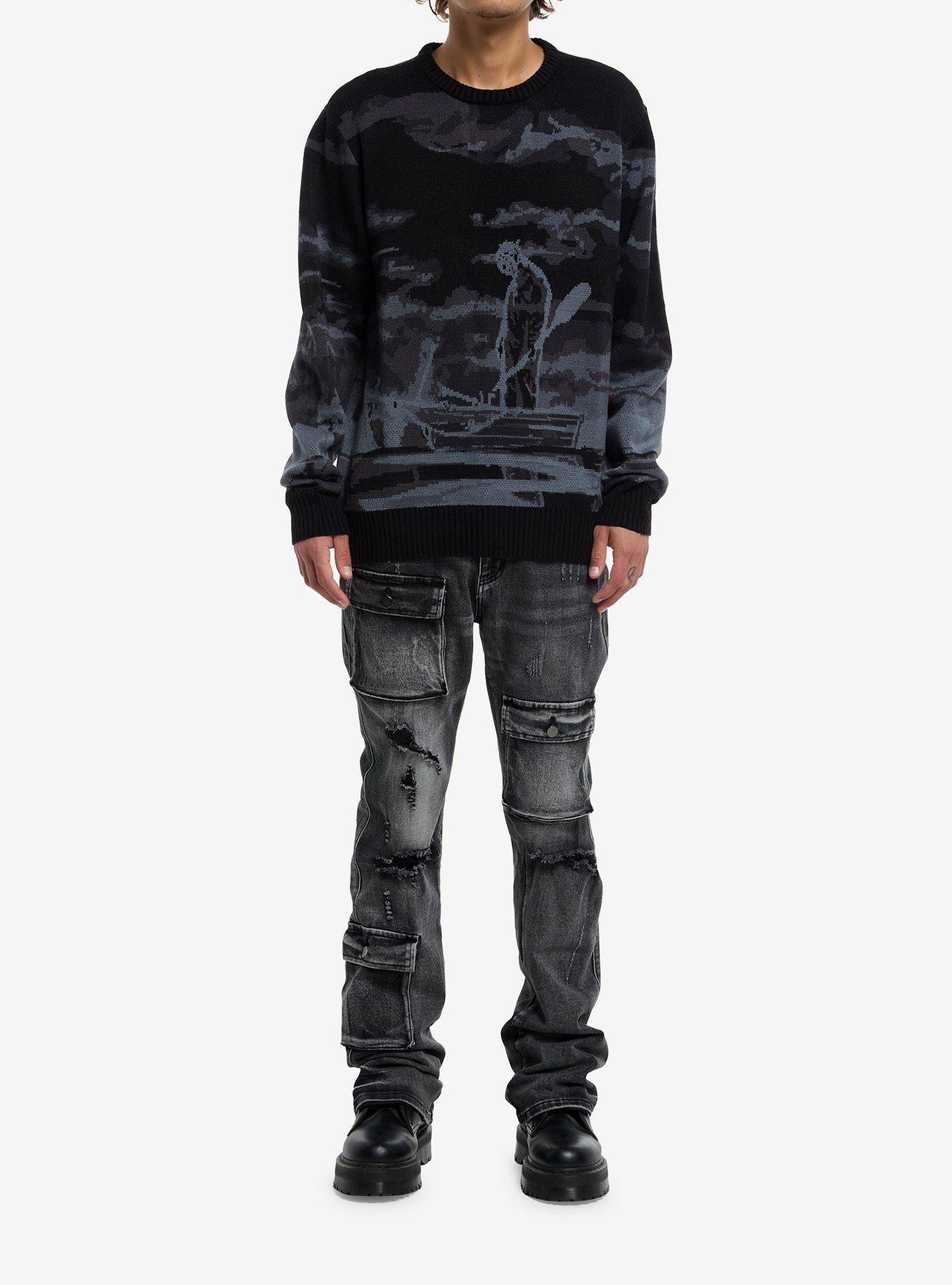 Friday The 13th Jason Boat Scene Intarsia Sweater, BLACK, alternate