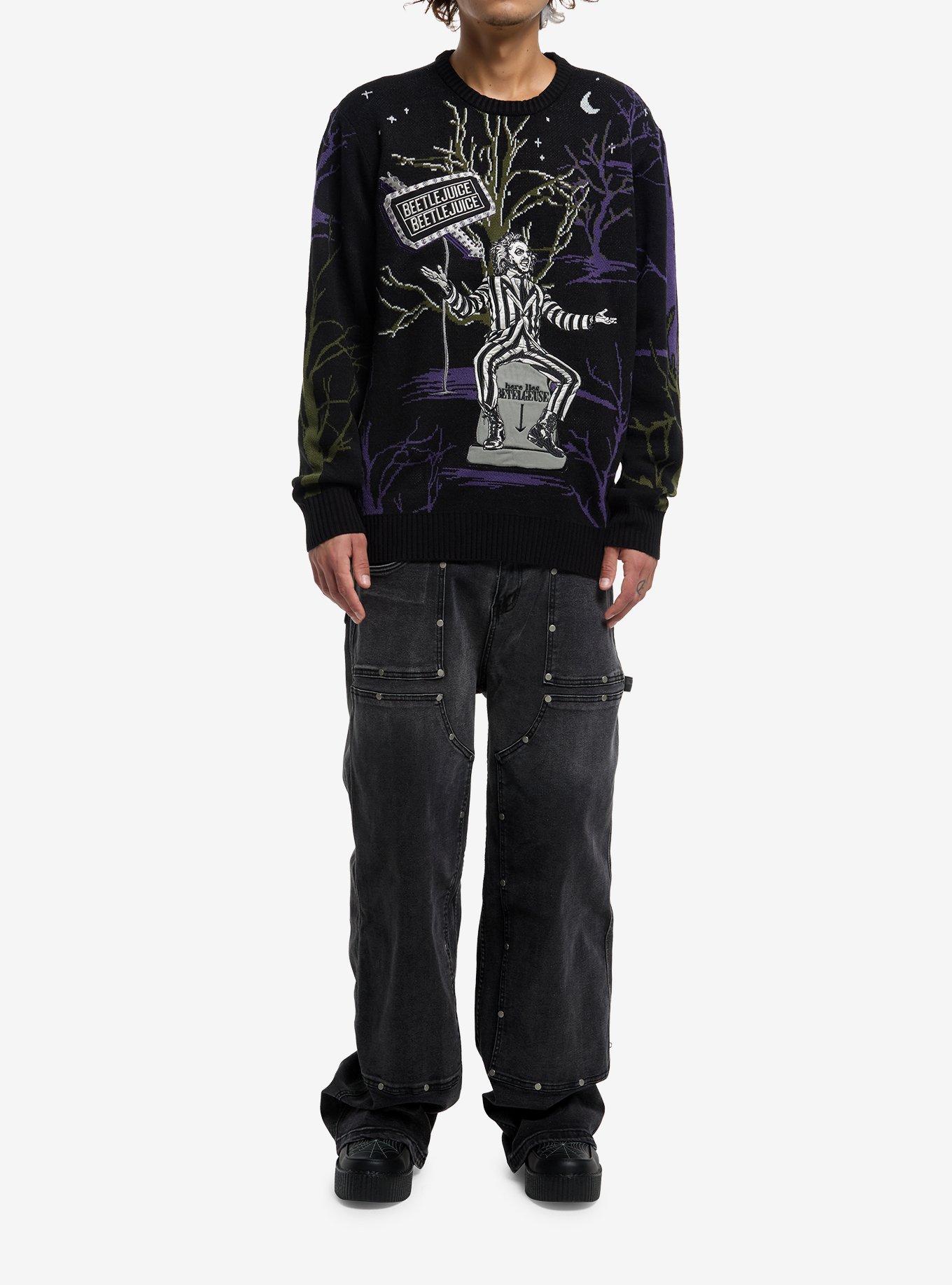 Beetlejuice Graveyard Scene Intarsia Sweater, BLACK, alternate
