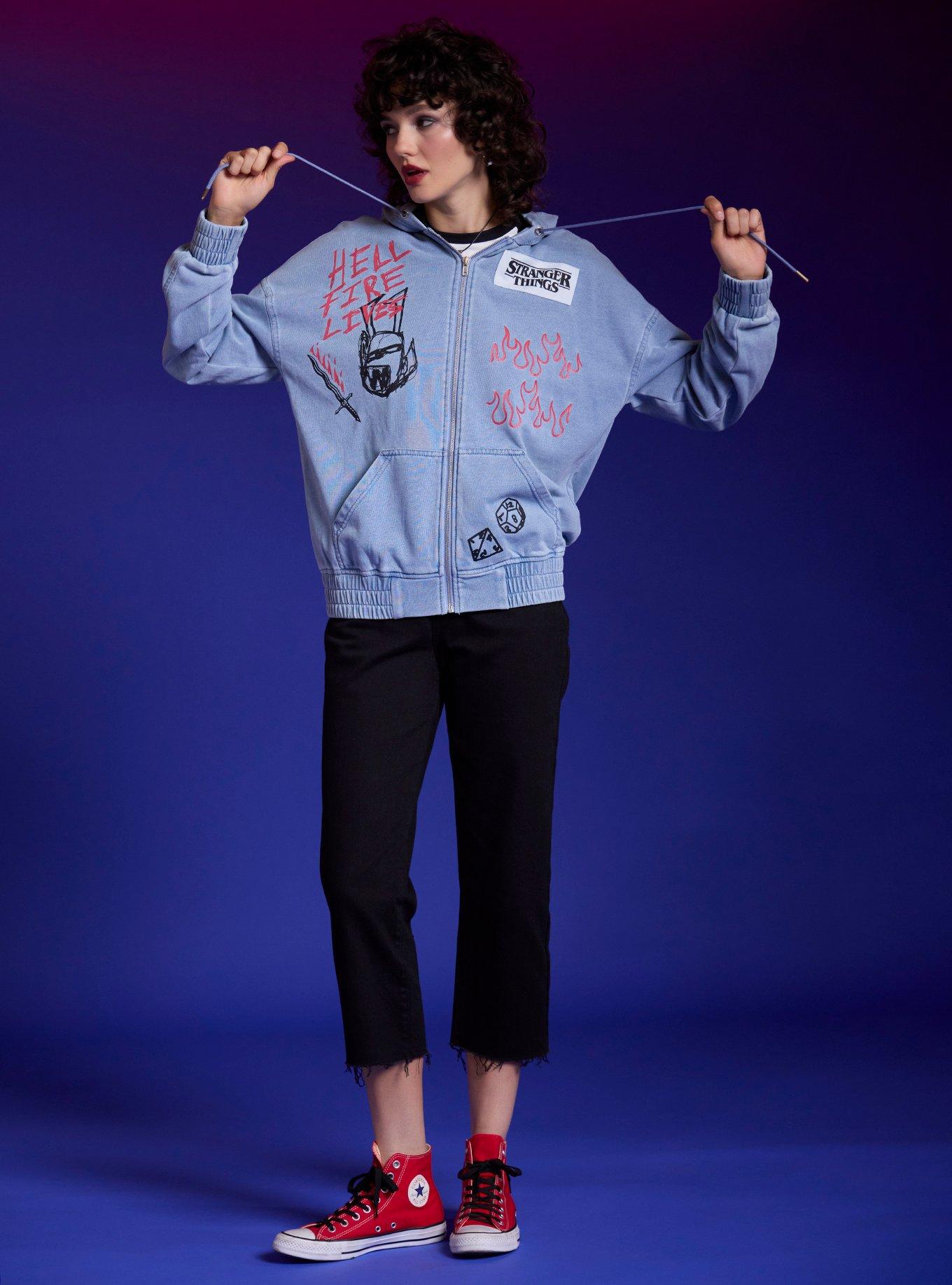 Stranger Things Hellfire Patches Girls Hoodie, MULTI, alternate
