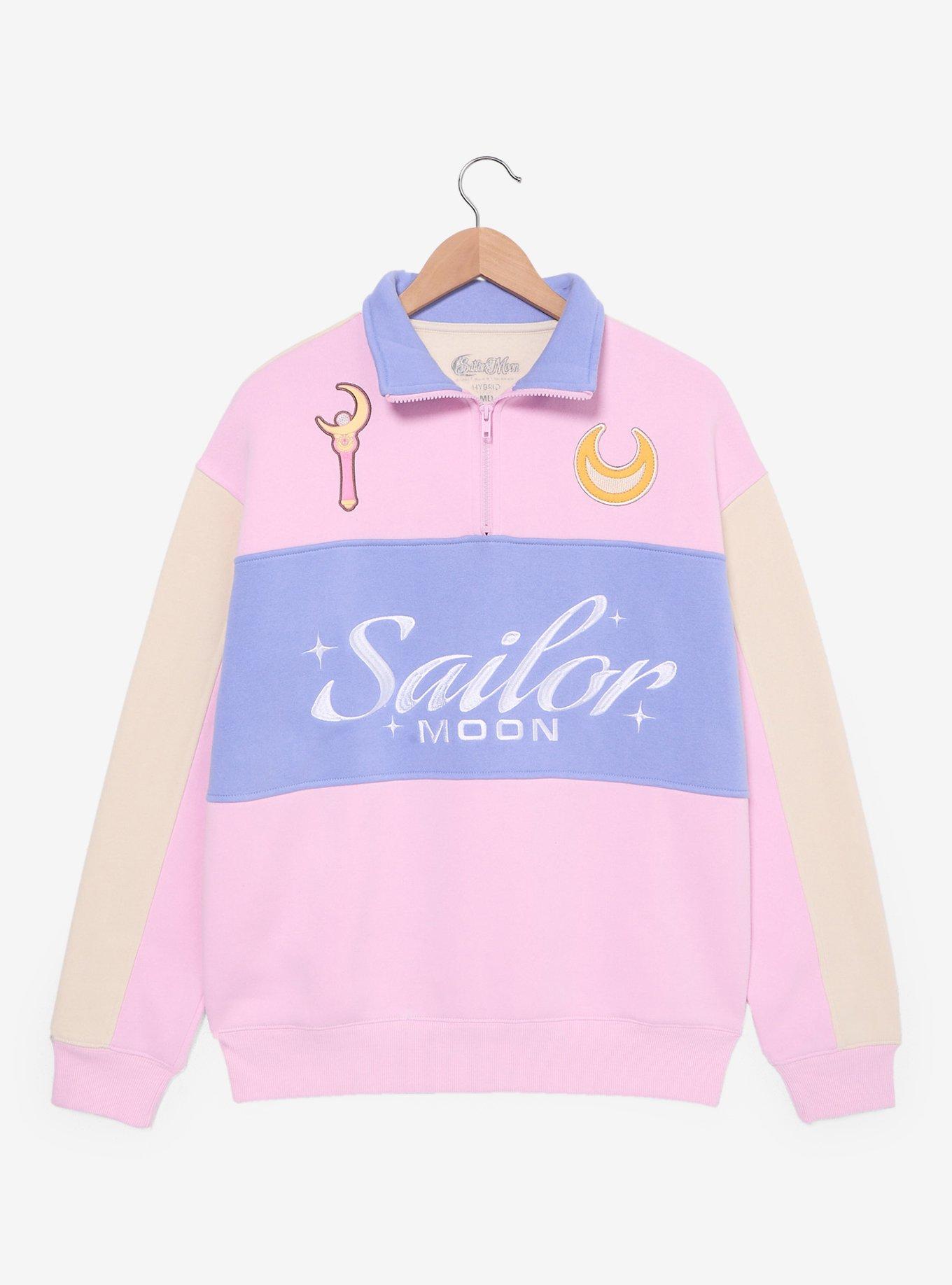 Sailor Moon Color Block Women's Quarter Zip Crewneck - BoxLunch Exclusive, PINK, alternate