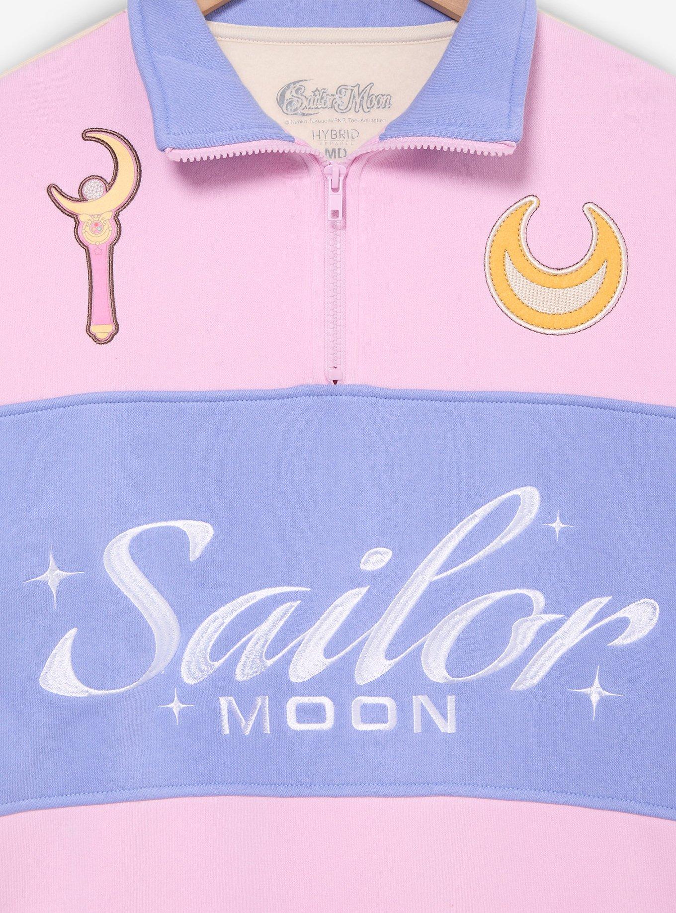 Sailor Moon Color Block Women's Quarter Zip Crewneck - BoxLunch Exclusive, PINK, alternate