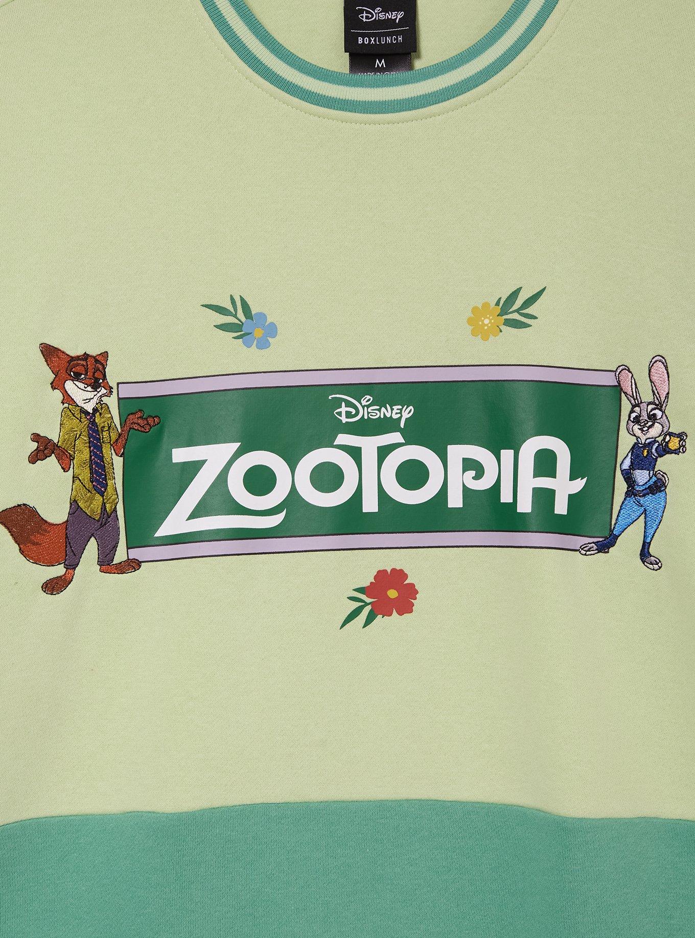 Disney Zootopia Embroidered Icons Panel Crewneck - BoxLunch Exclusive, GREEN, alternate