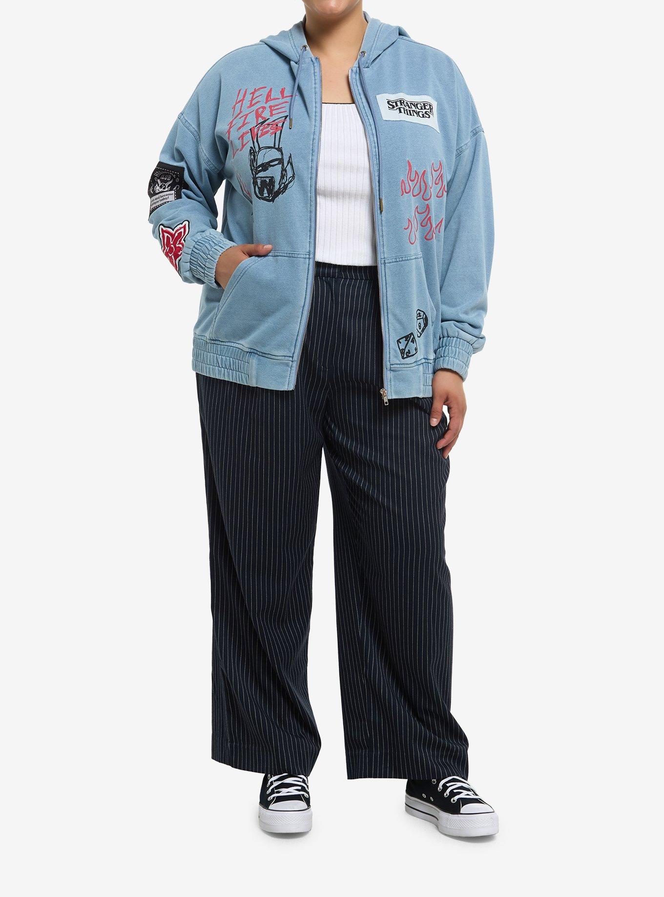 Stranger Things Hellfire Patches Hoodie Plus Size, MULTI, alternate
