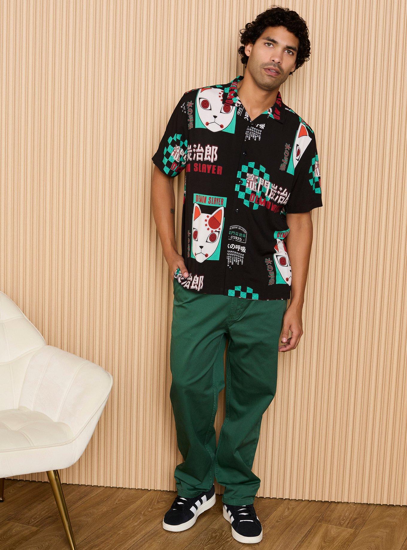 Demon Slayer: Kimetsu no Yaiba Tanjiro's Mask Allover Print Woven Button-Up