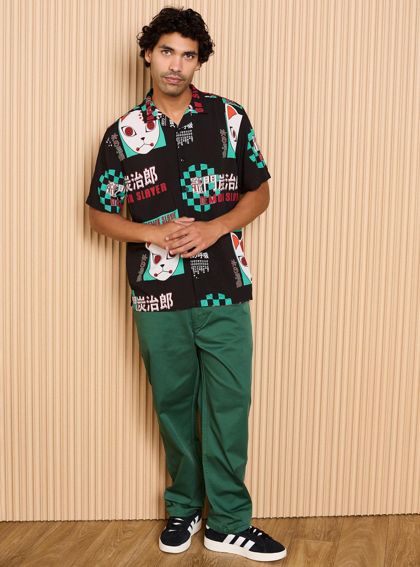 Demon Slayer: Kimetsu no Yaiba Tanjiro's Mask Allover Print Woven Button-Up, , hi-res