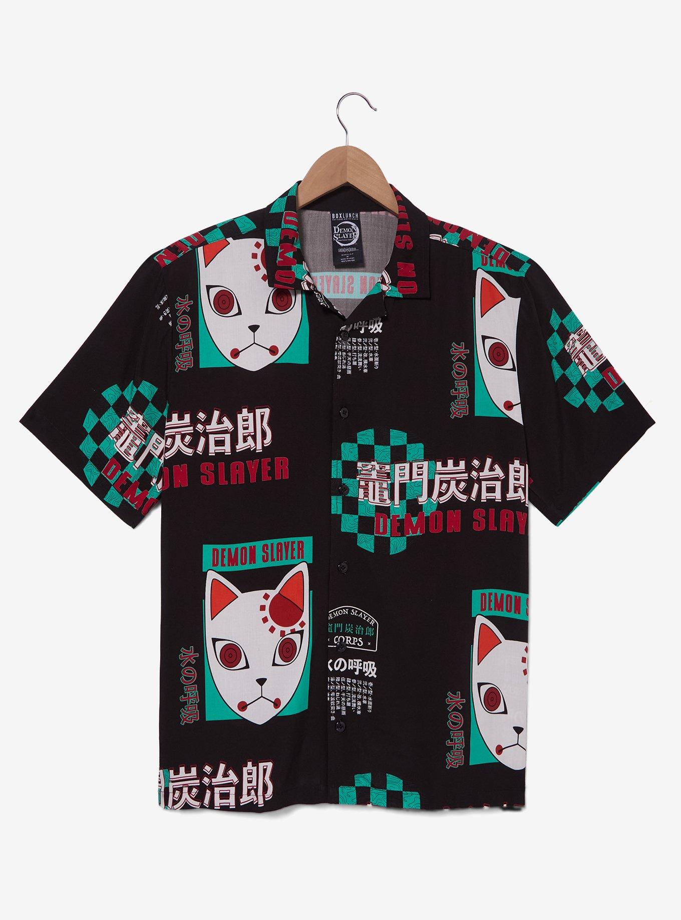 Demon Slayer: Kimetsu no Yaiba Tanjiro's Mask Allover Print Woven Button-Up, BLACK, alternate