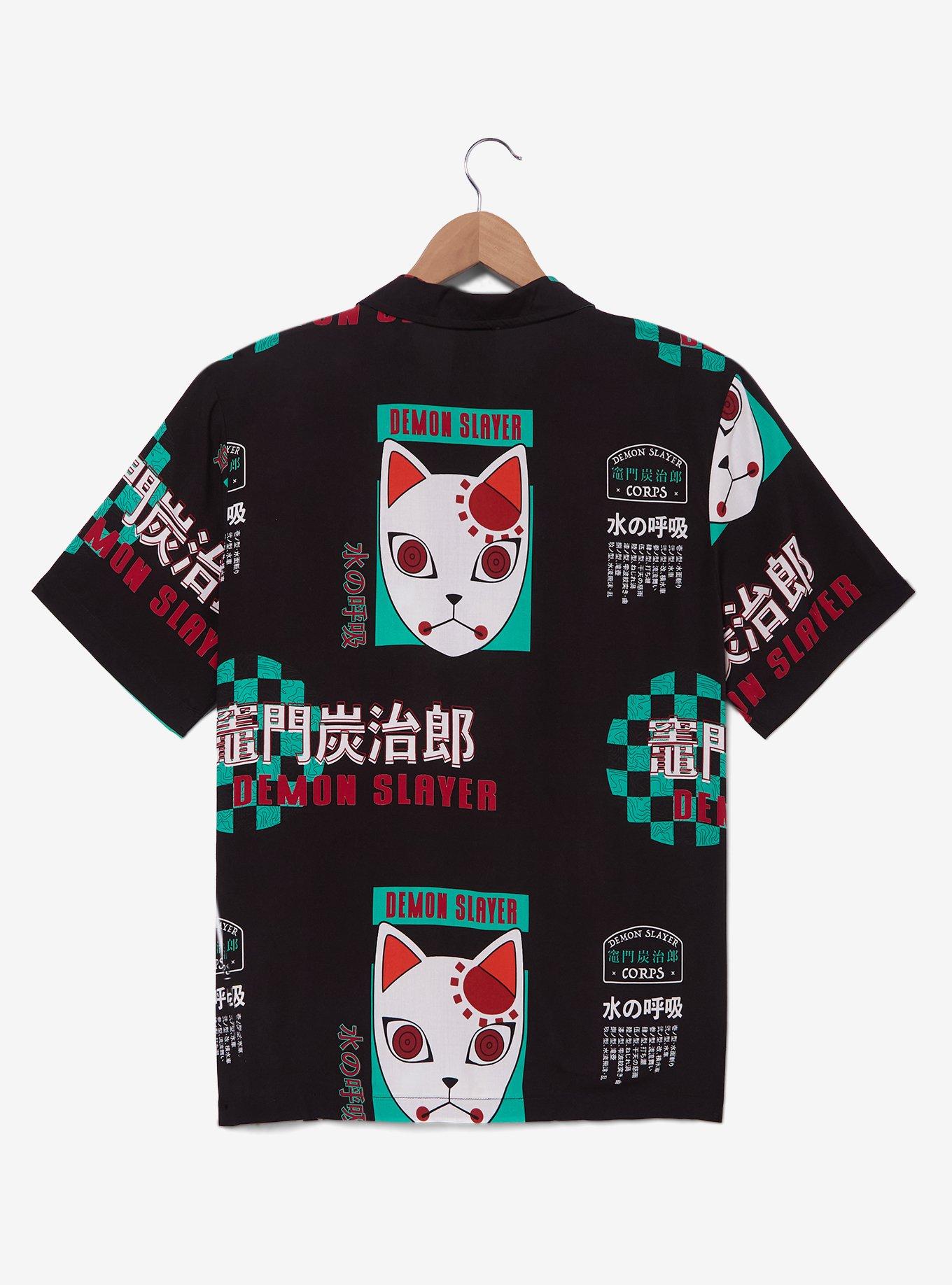 Demon Slayer: Kimetsu no Yaiba Tanjiro's Mask Allover Print Woven Button-Up, BLACK, alternate