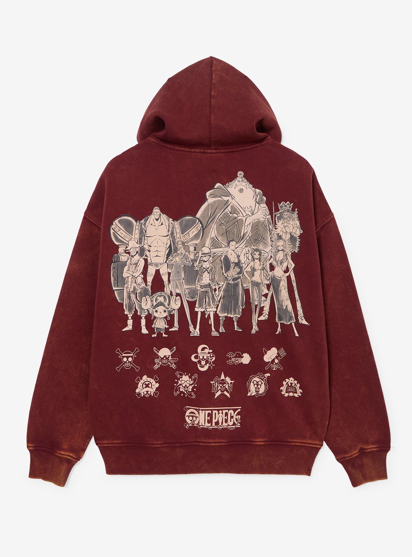 One Piece Straw Hat Crew Tonal Title Zippered Hoodie - BoxLunch Exclusive, RED, alternate