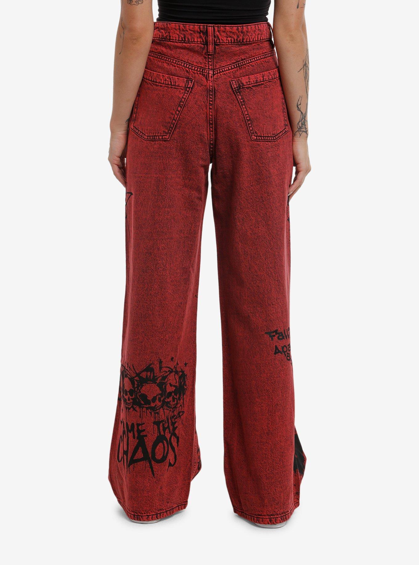 Social Collision Skeleton Red Wash Wide Leg Jeans, , hi-res