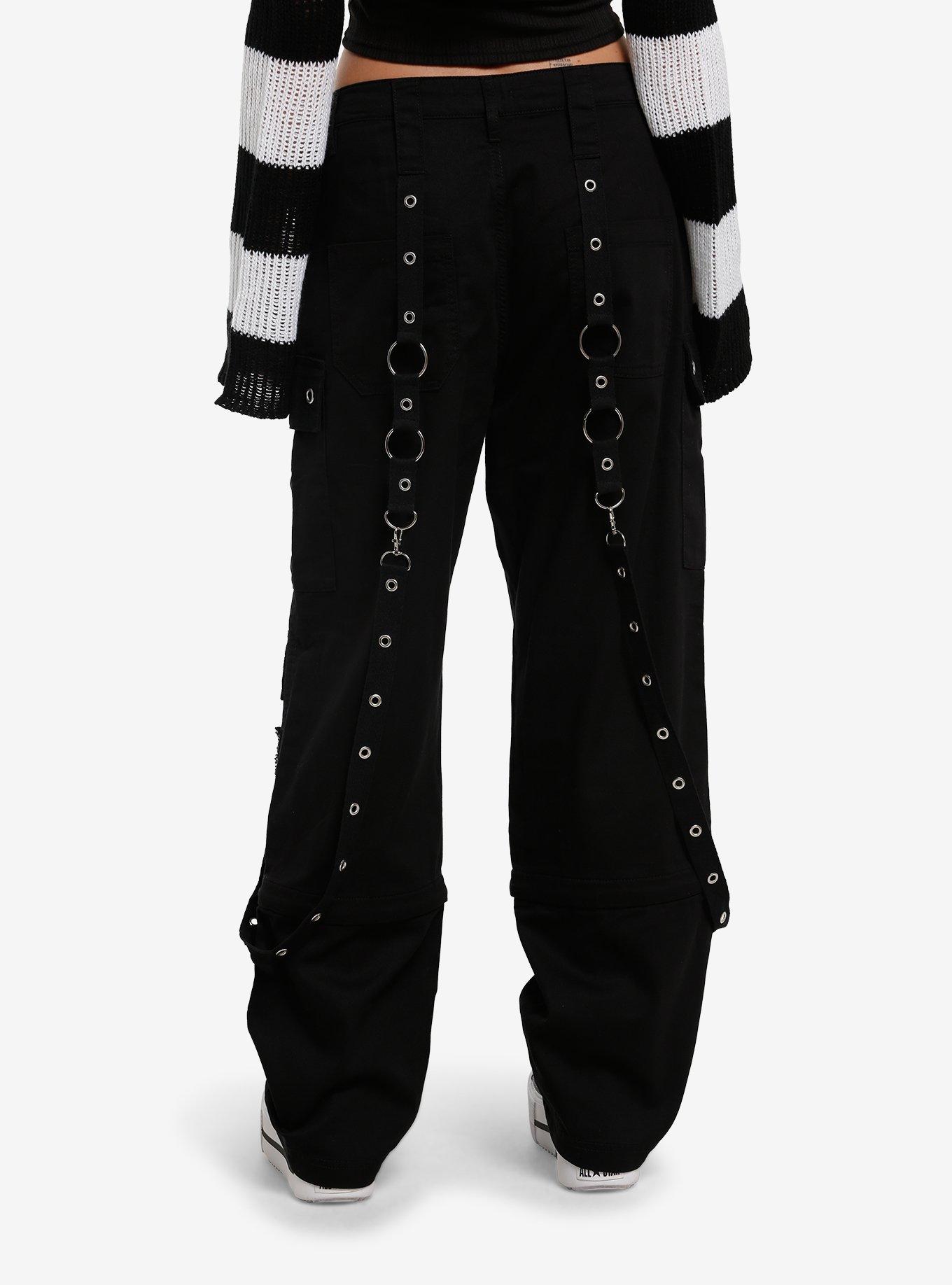 Black Patches Grommet Suspender Girls Cargo Pants, , hi-res